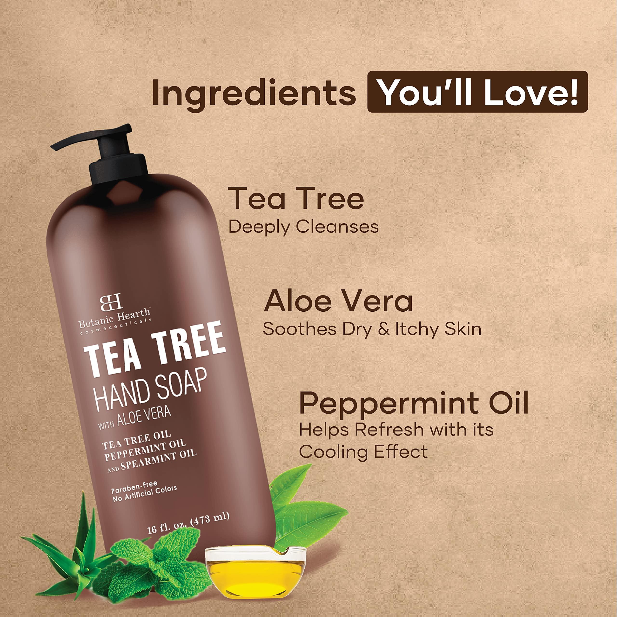 Botanic Hearth Botanic Hearth Tea Tree Liquid Hand Soap - Sulfate Free Formula - Multi Purpose Hand Wash with Aloe Vera and Premium Grade Tea Tree Oil, Pump Dispenser - 16 fl oz