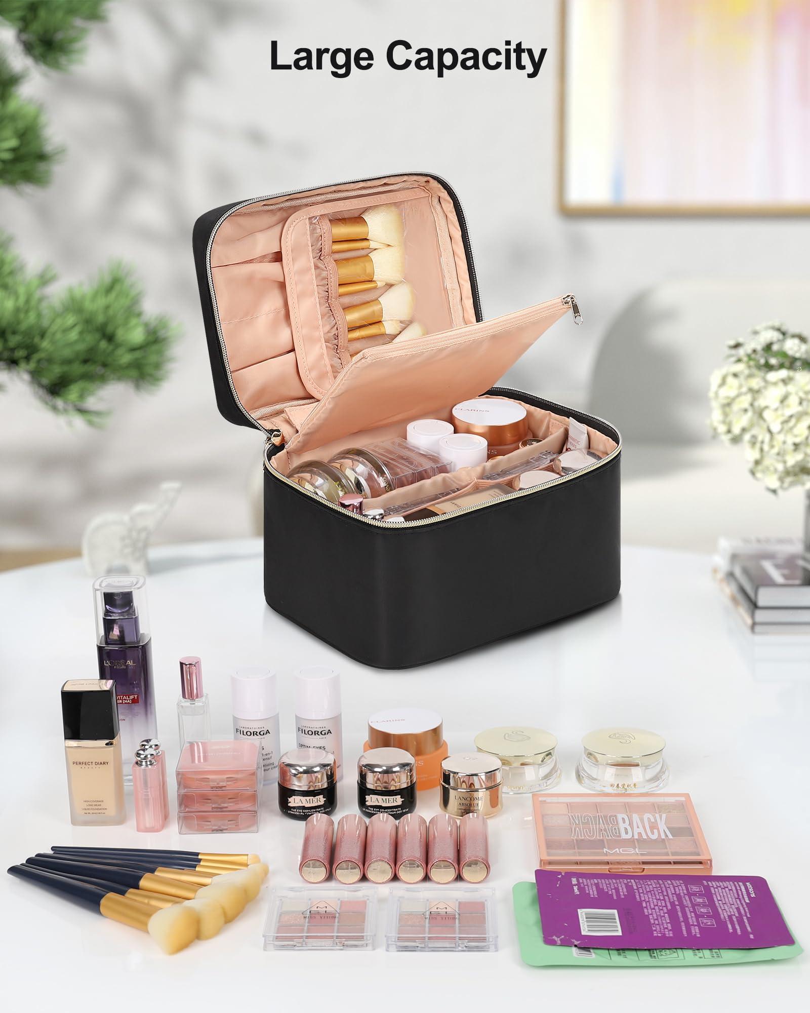 MONSTINA MONSTINA Makeup Bag with Detachable Small Gadget Bag,Large Capacity Portable Cosmetic Organizer,Waterproof Travel Toiletry Bag with Divider for Lipstick,Gifts for Girls and Women,Black Large