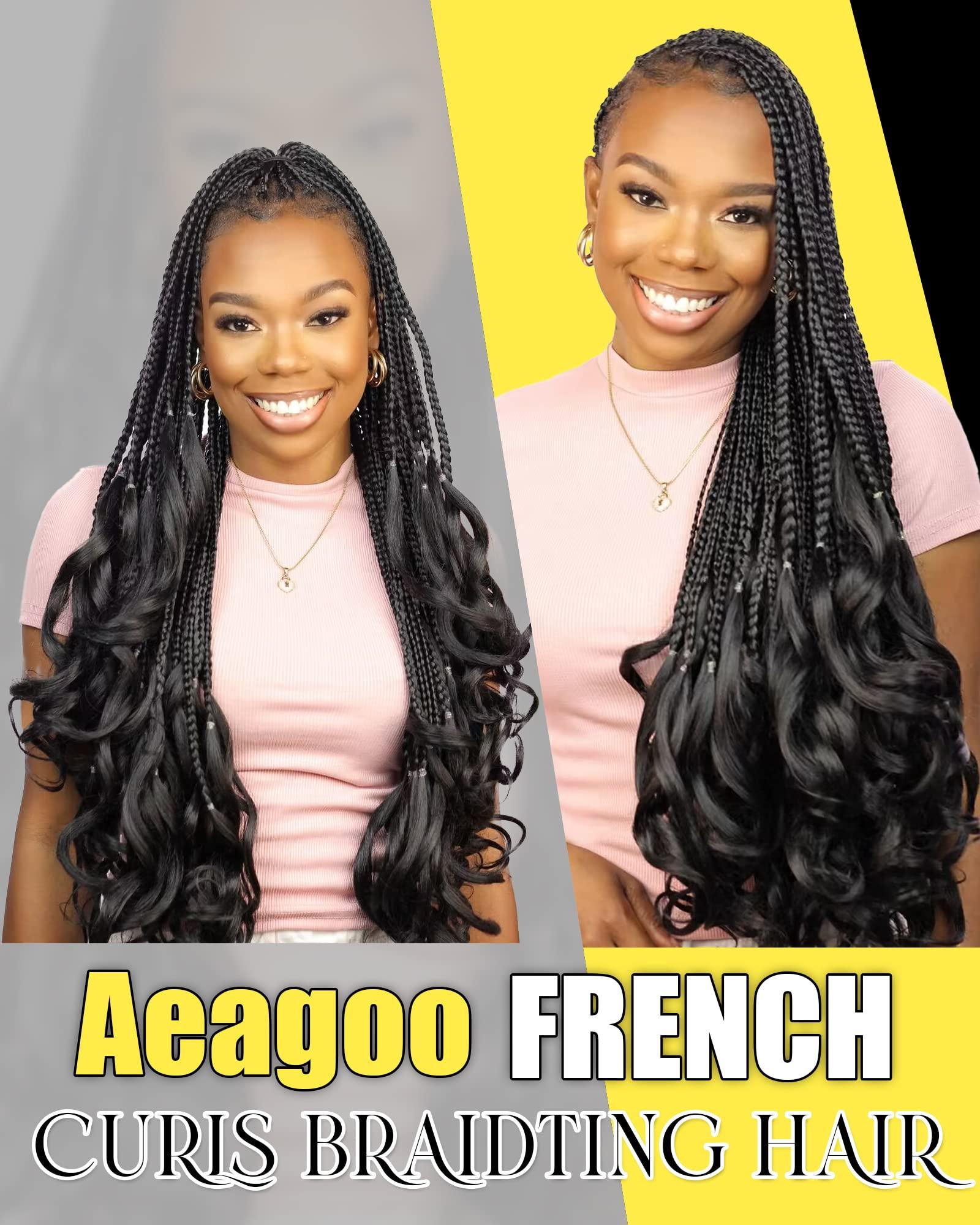 Aeagoo French Curl Braiding Hair 8 Inch Short Curly Braiding Hair Pre Stretched for Kids 8 Packs Bob French Curls Braiding Hair Curly Ends French Braid in Hair Extension (8 Inch,1B)