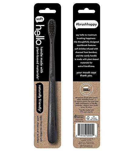 hello Hello Charcoal Infused Soft Bristle Toothbrush, Black, BPA Free, Vegan, Plant Based Handle, 1 Count (Pack of 6)