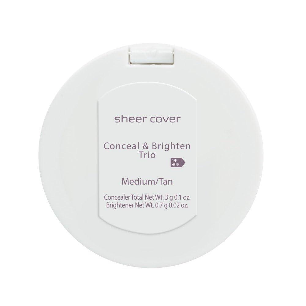 Sheer Cover Sheer Cover Studio Conceal and Brighten Highlight Trio Two-Toned Concealers Shimmering Highlighter Medium/Tan Shade With FREE Concealer Brush 3 Grams