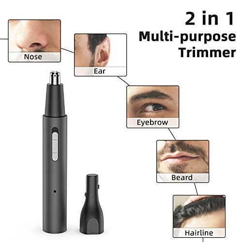 Beaport Nose Hair Trimmer and Eyebrow Trimmer, Rechargeable Professional Painless Eyebrow Razor for Ear Beard Hairline, 2 in 1 Metal Trimming Tool, Black