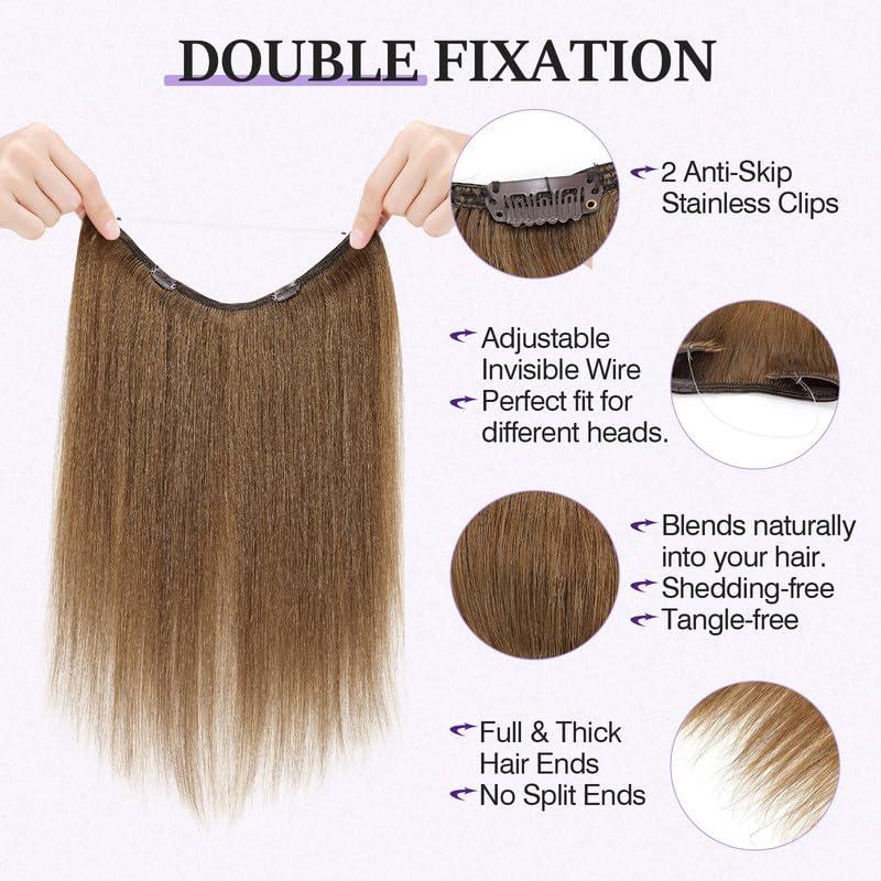 prokyvity Halo Hair Extensions Real Human Hair,Prokyvity Halo Hair Extension 100% Human Hair,Halo Extensions Real Human Hair,Human Hair Halo Extensions,Halo Hair Extension,Halo Extension 06 Light Brown 20inch