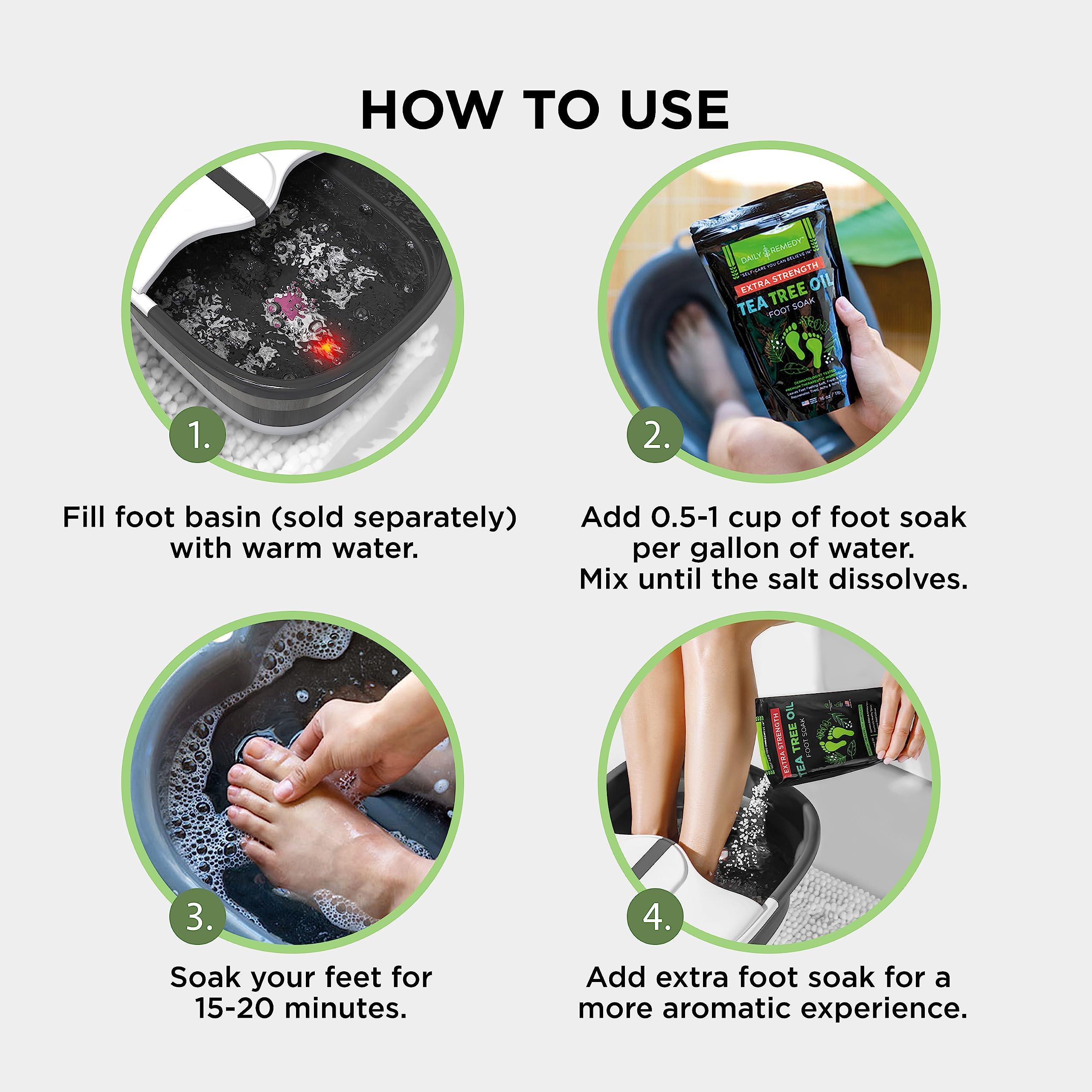 DAILY REMEDY EXTRA STRENGTH Tea Tree Oil Foot Soak with Epsom Salt - Made in USA - for Toenails, Athlete\'s Foot, Itchy Feet, Stubborn Smelly Foot Odor, Pedicure, Foot Calluses & Soothes Sore Tired Achy Feet -16 oz