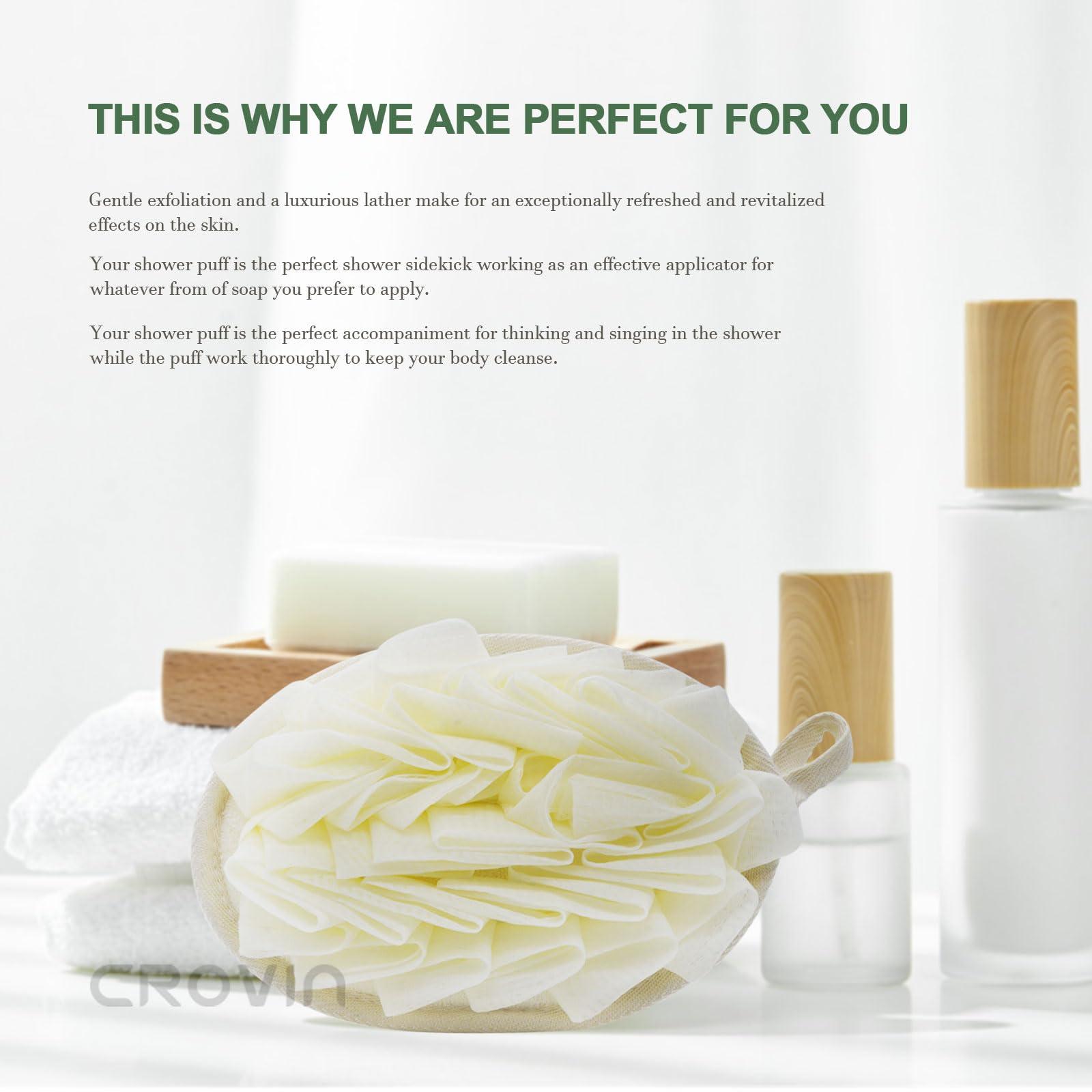 CROVIN CROVIN Shower Puffs and Premium Exfoliating Facial Loofah for Men and Women-Elastic Hand Strap Body Brush to Soothe, Cleanse Your Skin