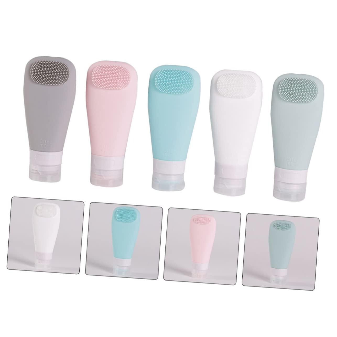 Gogogmee Gogogmee 5Pcs Shampoo Dispenser Bottles with Brush Leak Proof Travel Containers for Lotion Body Wash & Toiletries Soft Blush Milk and
