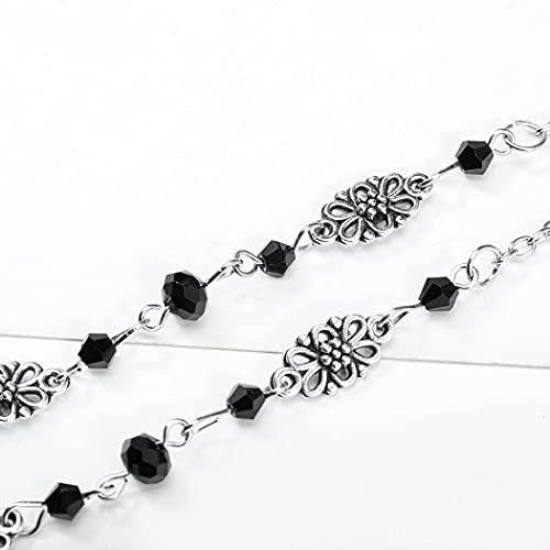 Bomine Bomine Boho Crescent Moon Head Chain Vintage Crystal Headpieces Hair Acessories for Women and Girls (Silver black crystal)