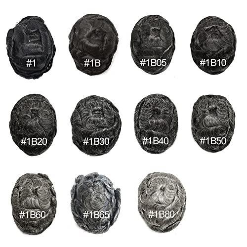 Healthlif Healthlif Toupee For Men Real Human Hair Full PU Mens Hairpiece Natural Looking Toupee Men Hair Rrplacement System Mens Hair Pieces For Thinning Hair 8X10#1B30#1B Off Black+30% Grey