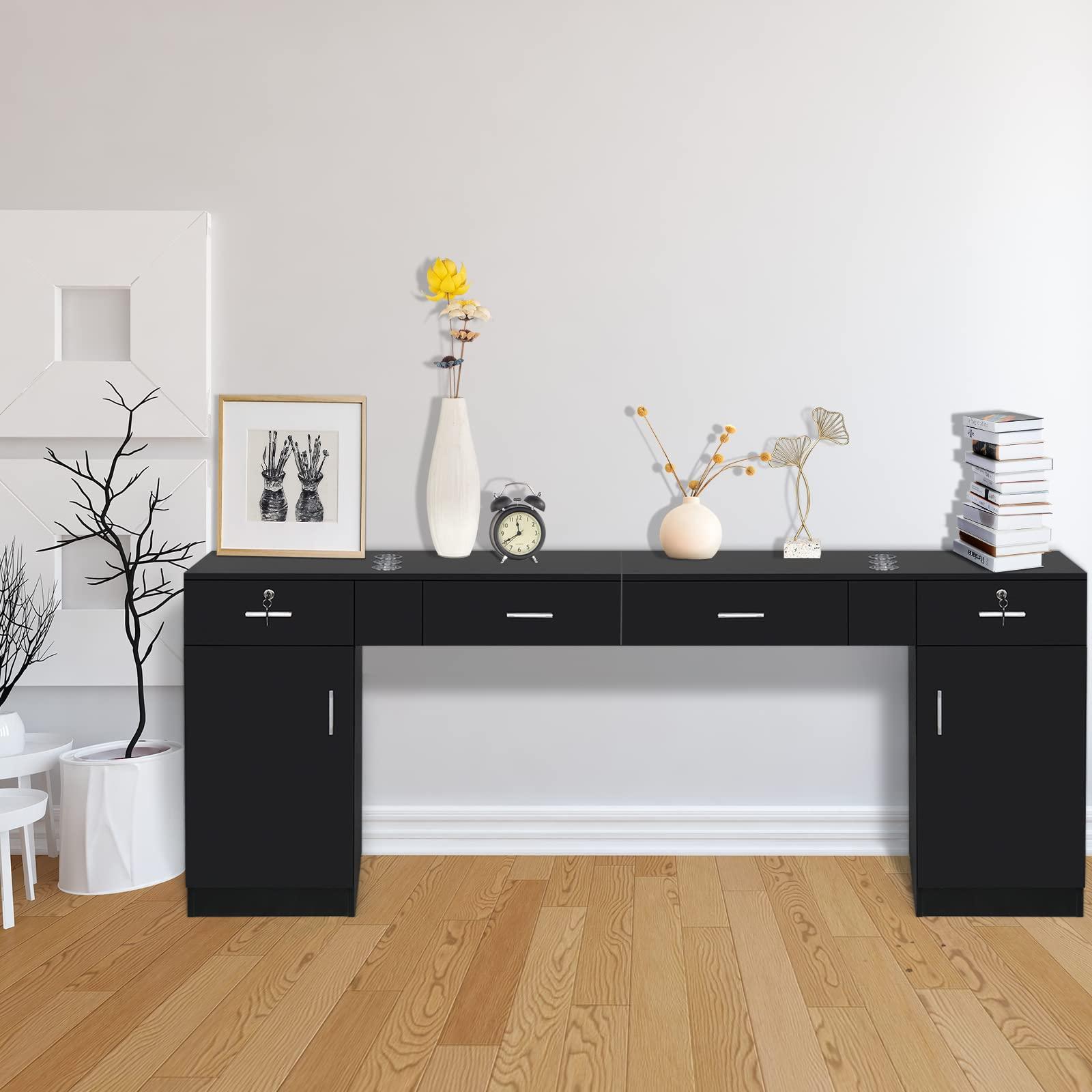 Winado Winado Wall Mount Salon Station Hair Styling, Barber Salon Stations with a Storage Cabinet, 2 Drawers, and 3 Hair Dryer Holders for Hair Stylist Beauty Spa Equipment, Black