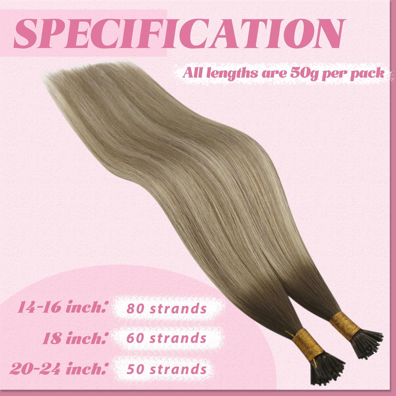 YoungSee YoungSee I Tips Hair Extensions Ombre Itips Hair Extensions Human Hair Ombre Dark Brown to Light Brown with Blonde I Tips Extensions Balayage 20In Real Human Hair I Tip Extension Volume-Adding 50s 50g