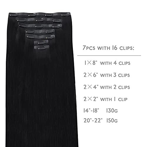 Wennalife WENNALIFE Seamless Clip In Hair Extensions, 14 Inch 130g 7pcs Jet Black Hair Extensions Clip in Human Hair Invisible PU Skin Weft Natural Remy Human Hair Extensions