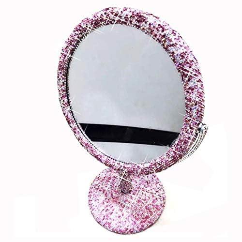 Bestbling Bestbling Bling Rhinestone Portable Magnified Double Sided Swivel Makeup Vanity Mirror, 360°Rotate Makeup Mirror Round Shaped Two-Sided Makeup Mirror (Pink)