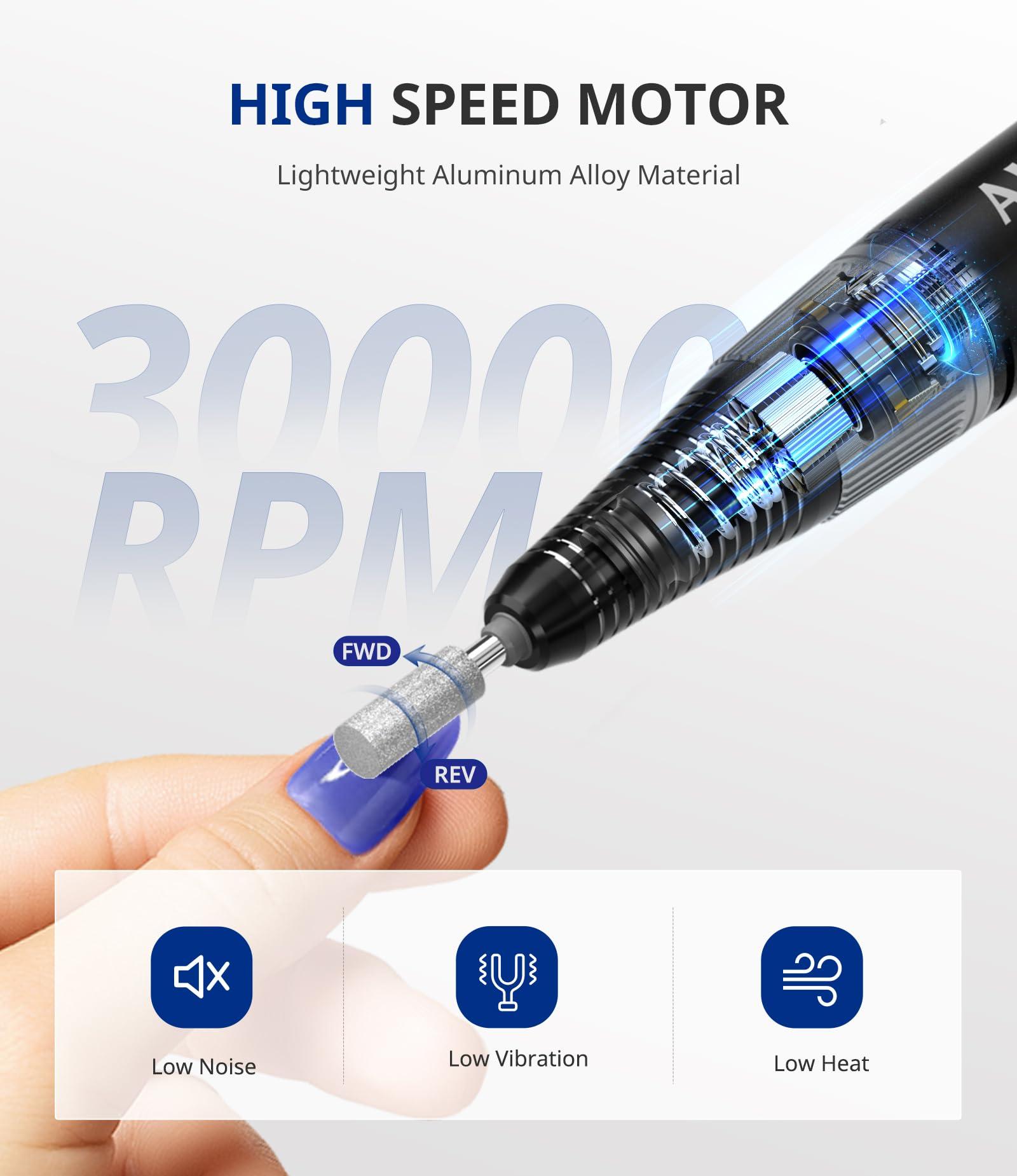 AIRSEE AIRSEE Rechargeable 30000RPM Electric Nail Drill E8 Black & AIRSEE Tungsten Carbide 5 in 1 Acrylic Nail Drill Bit Coarse-XC+C+M