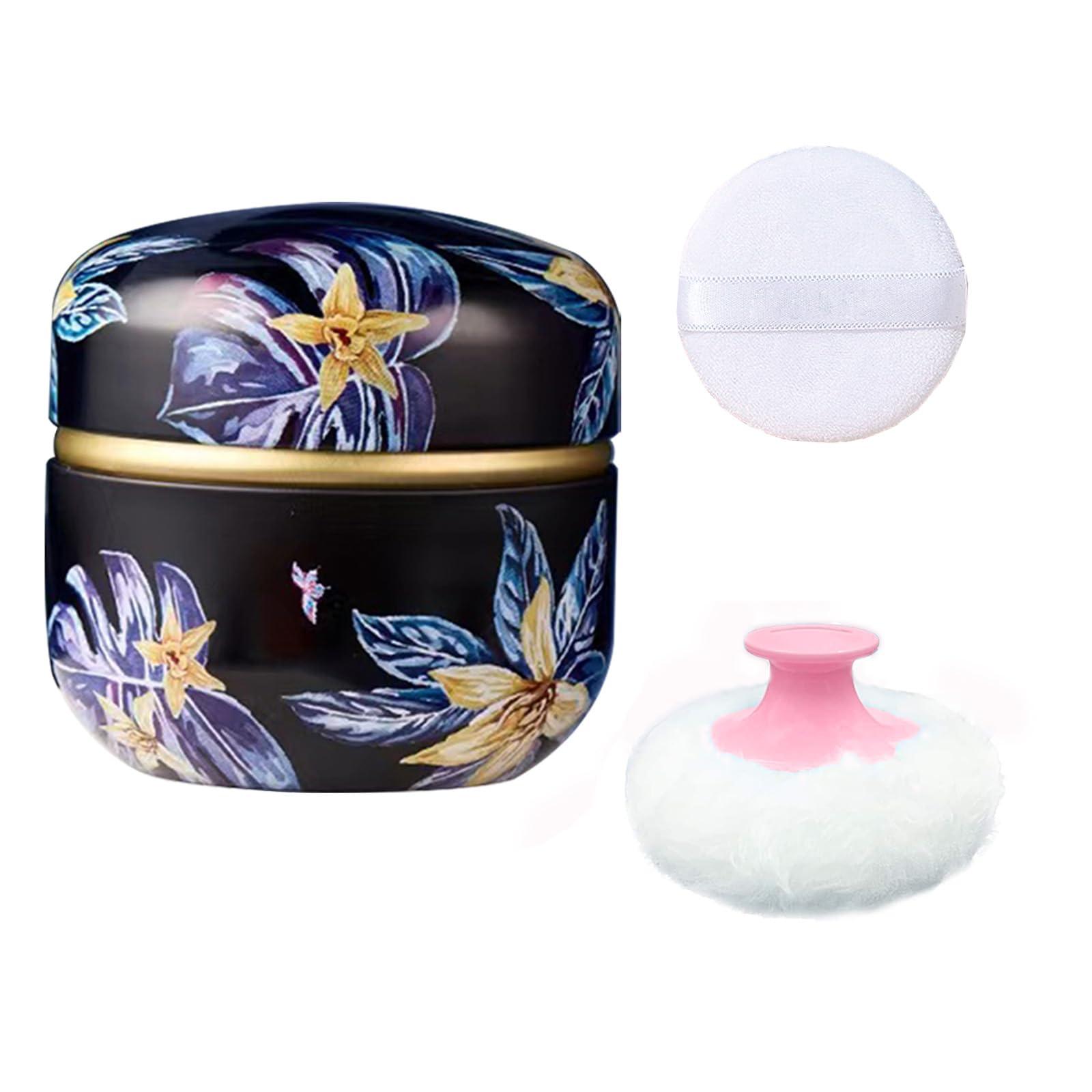 Qopoto Qopoto Body Powder Puff and Container for Dusting Powder, Women Powder Puff and Powder Case for Bath and Travel (Procumbens Flowers)