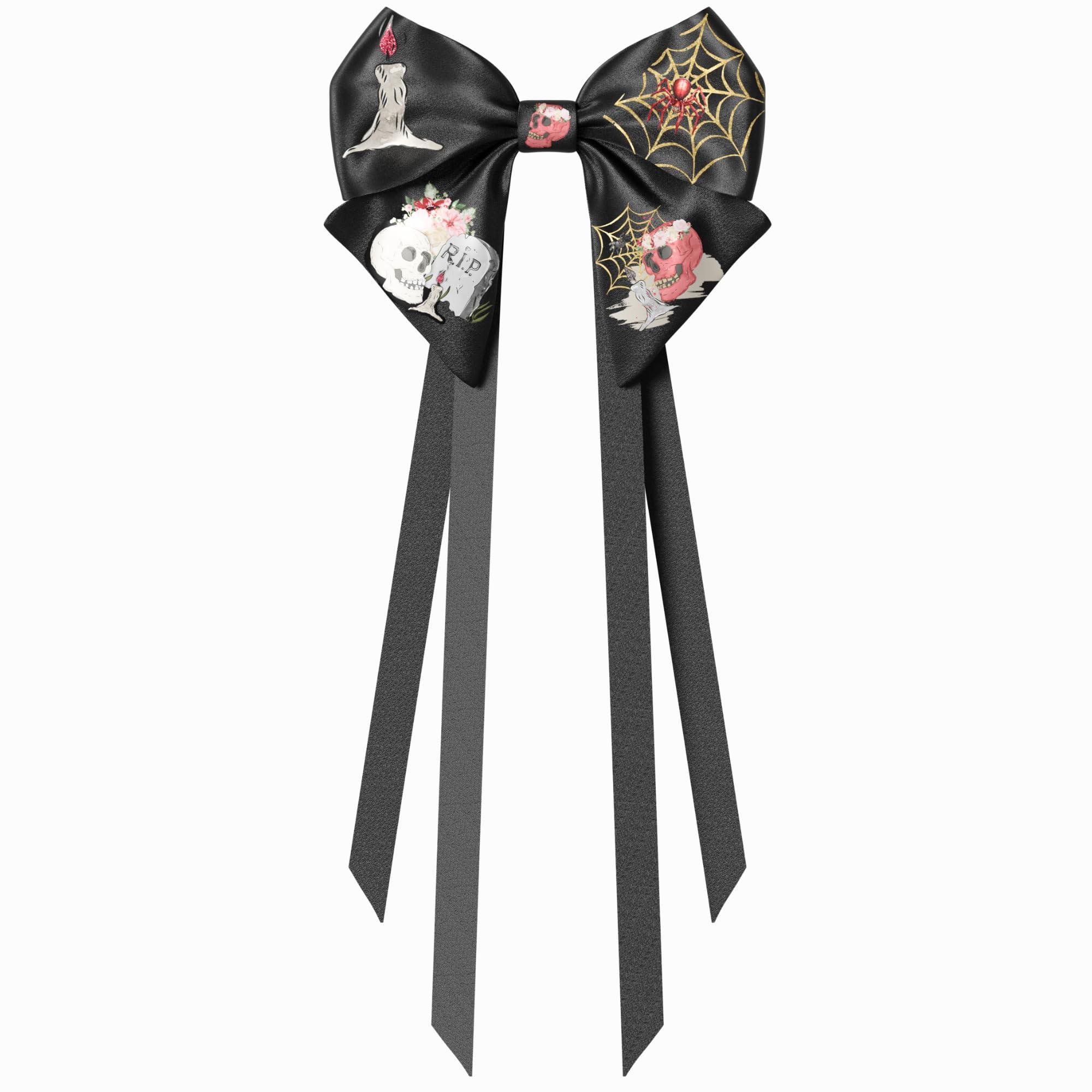 VIADALINNO Black Hair Bow Clip Ribbons Gothic Emo Alt for Teens Woman Girl Halloween