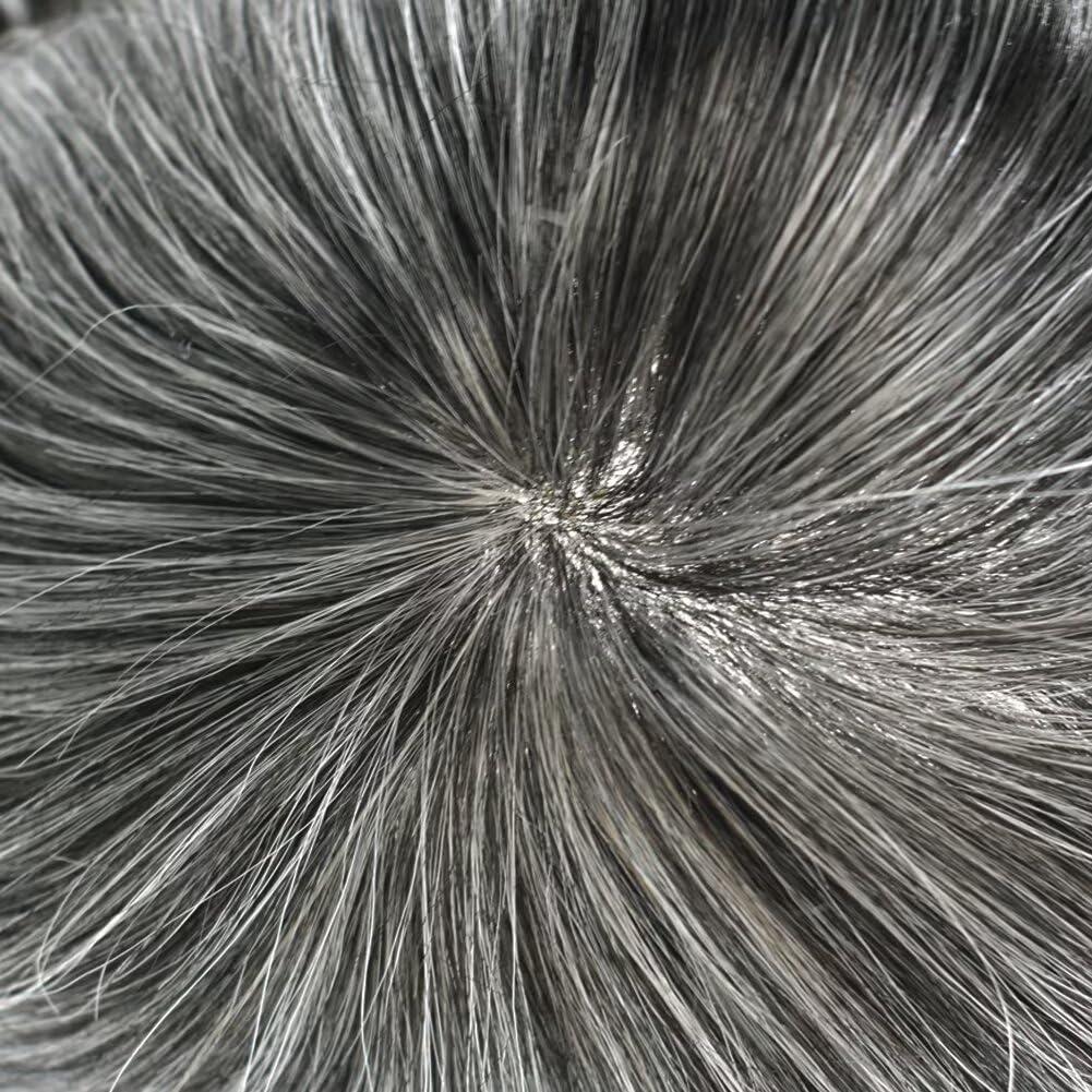 Generic Mens Toupee Real Human Hair Replacement System Durable Thin Skin Toupee For Men Hair Piece Injection PU Hair Unit Brown Black Gray Wigs For Man 8\"x10\", 1B50 1B# Off Black with 50% Grey