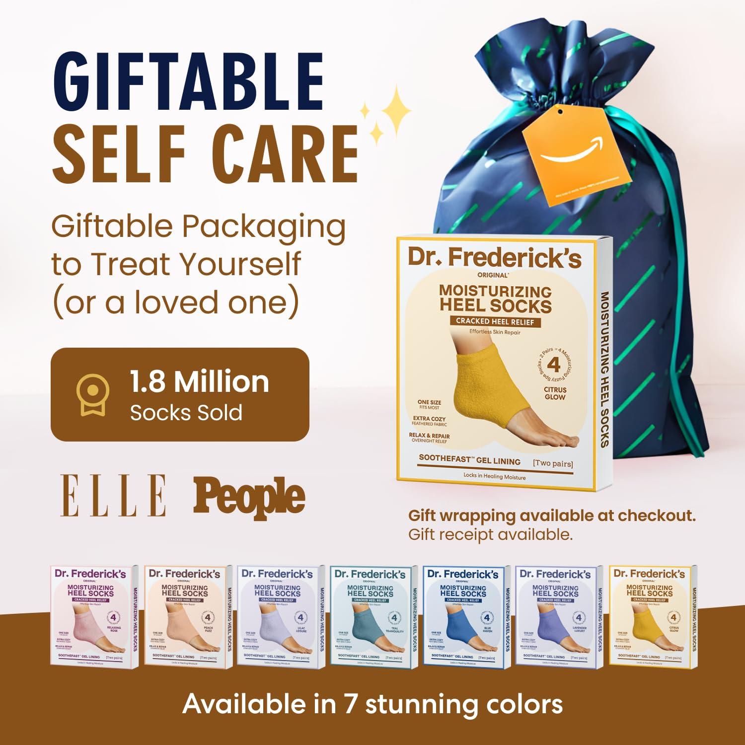 Dr. Frederick\'s Original Dr. Frederick\'s Original Moisturizing Fuzzy Heel Socks - 2 Pairs - Cozy Gel-Lined Sleep Socks for Women & Men - Soothing Dry, Cracked Feet - Cracked Heel Repair - Heal Dry Heels - Citrus Glow