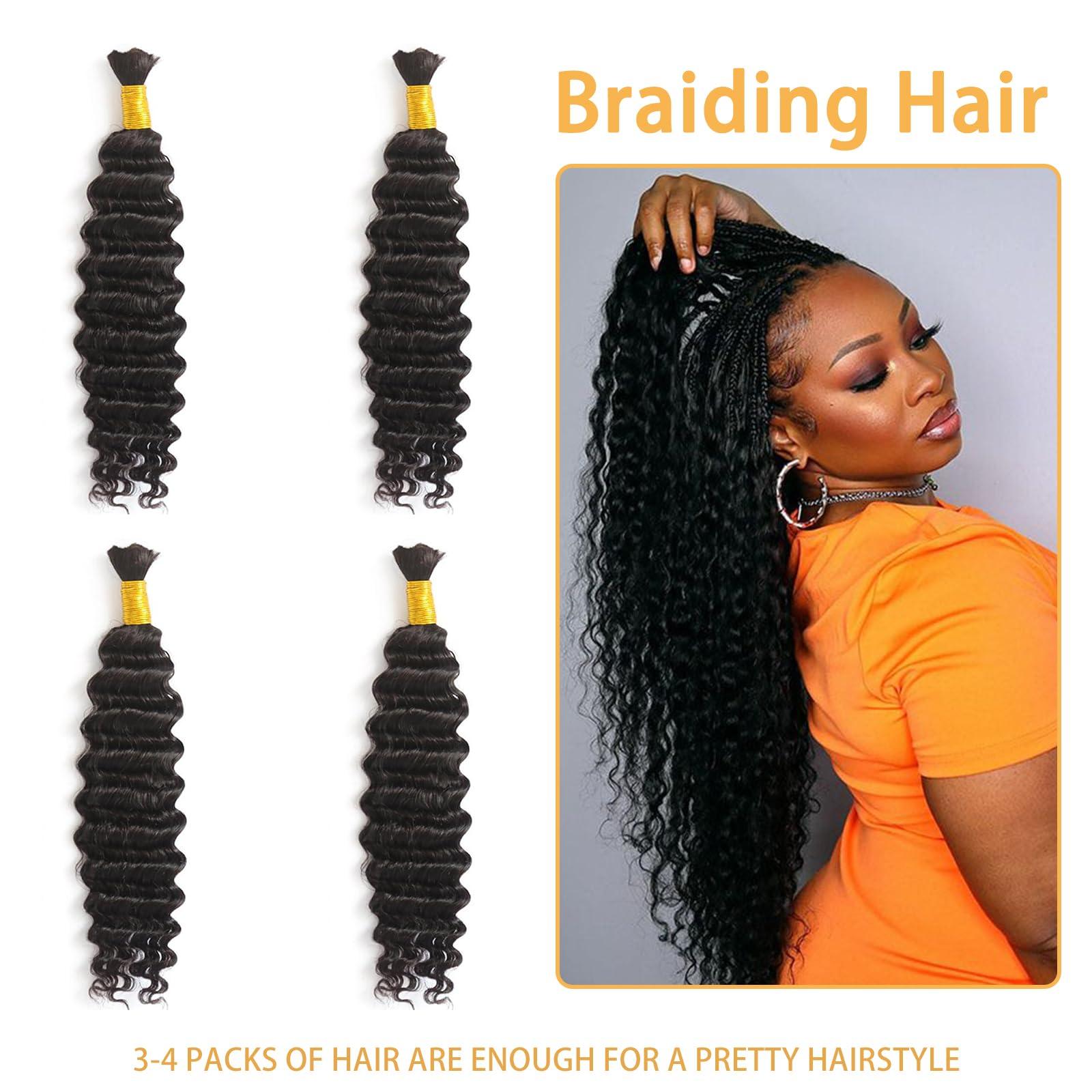 KISS HAIR Human Braiding Hair 1 Bundles/Pack 100g 22 Inch Deep Wave Curly Bulk 100% Human Hair for Braiding No Weft 10A Brazilian Virgin Human Hair Extensions for Boho Braids Natural Black Wet and Wavy