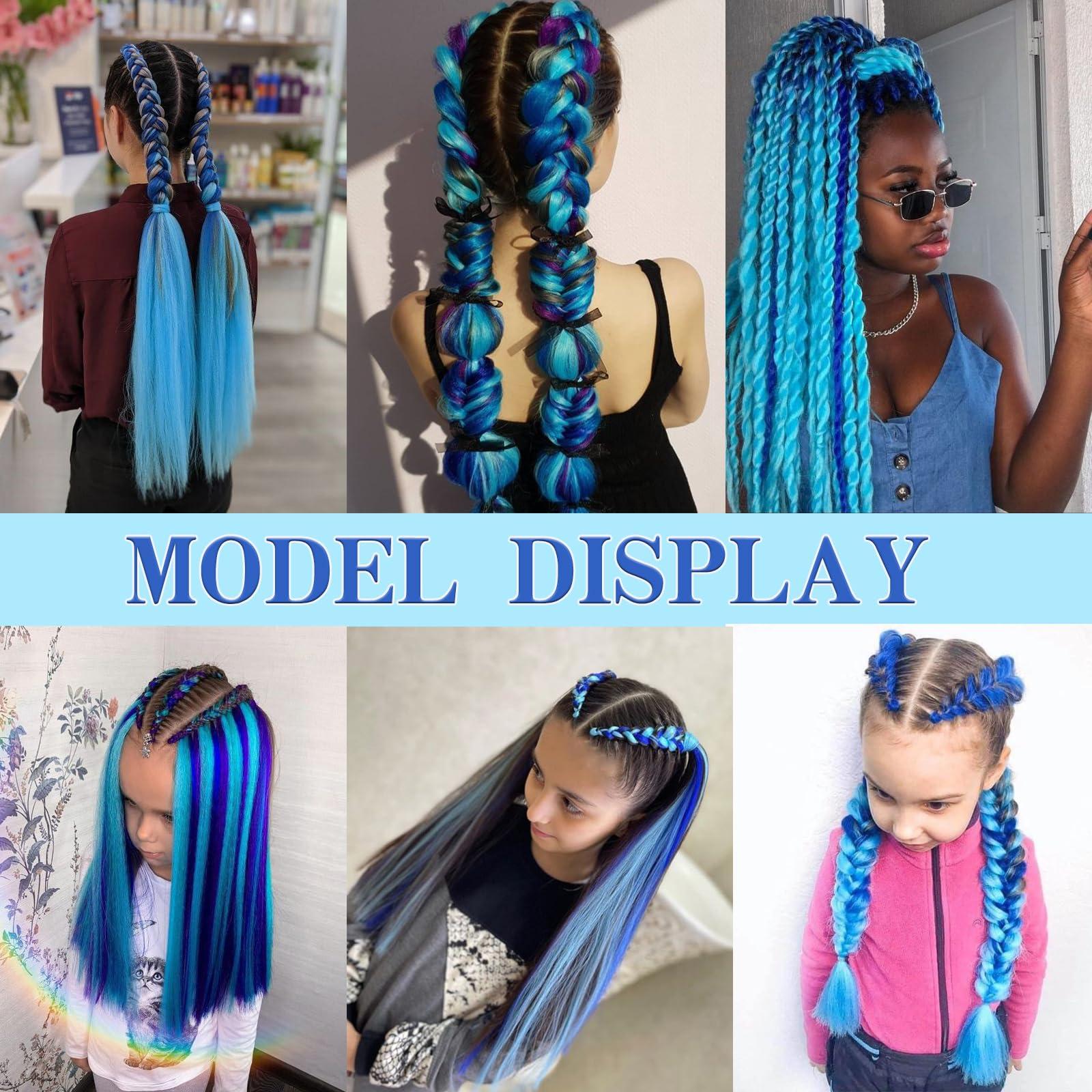 PreAfriBr Blue+L.Blue Braiding Hair Pre Stretched 2 Packs Box Braids Hair Extensions 26 Inches Synthetic Pre Stretched Braiding Hair