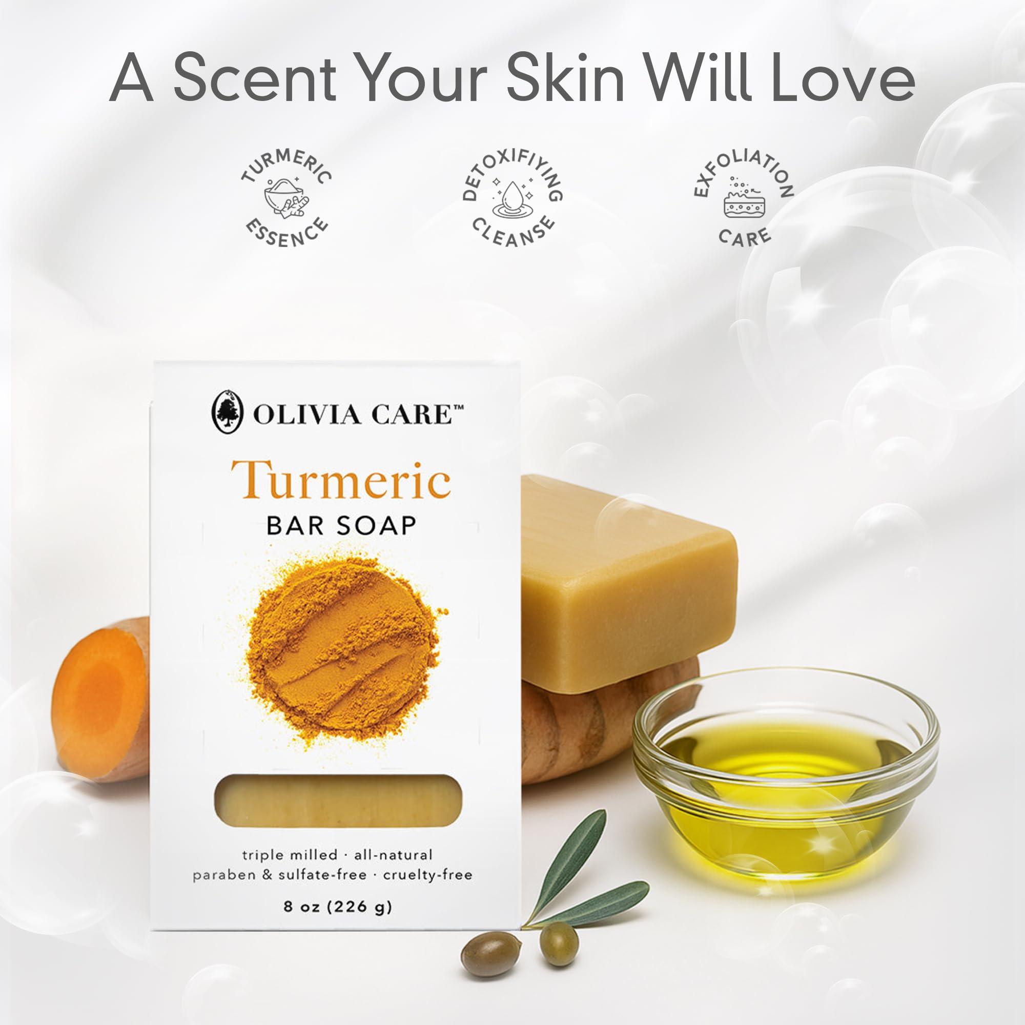 Olivia Care Olivia Care Turmeric Bar Soap -Natural, Vegan & Organic - For Face & Body Exfoliate, Hydrate, Moisturize & Deep Clean - Triple-Milled - Infused with Antioxidants - 8 OZ