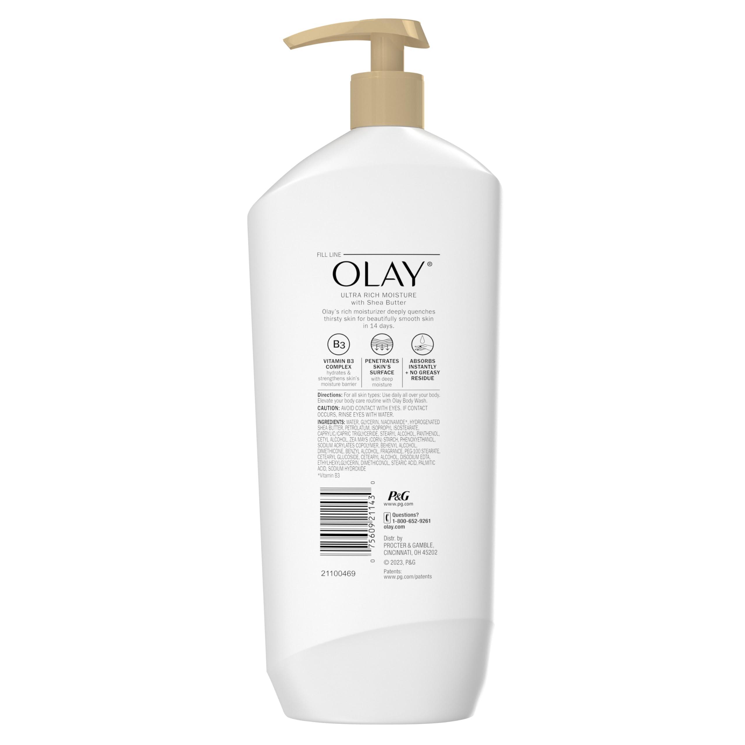 Olay Olay Ultra Rich Moisture Hydrating Body Lotion for Women, Absorbs Instantly, Formulated with Vitamin B3 Complex, Shea Butter Scent, 18 fl oz