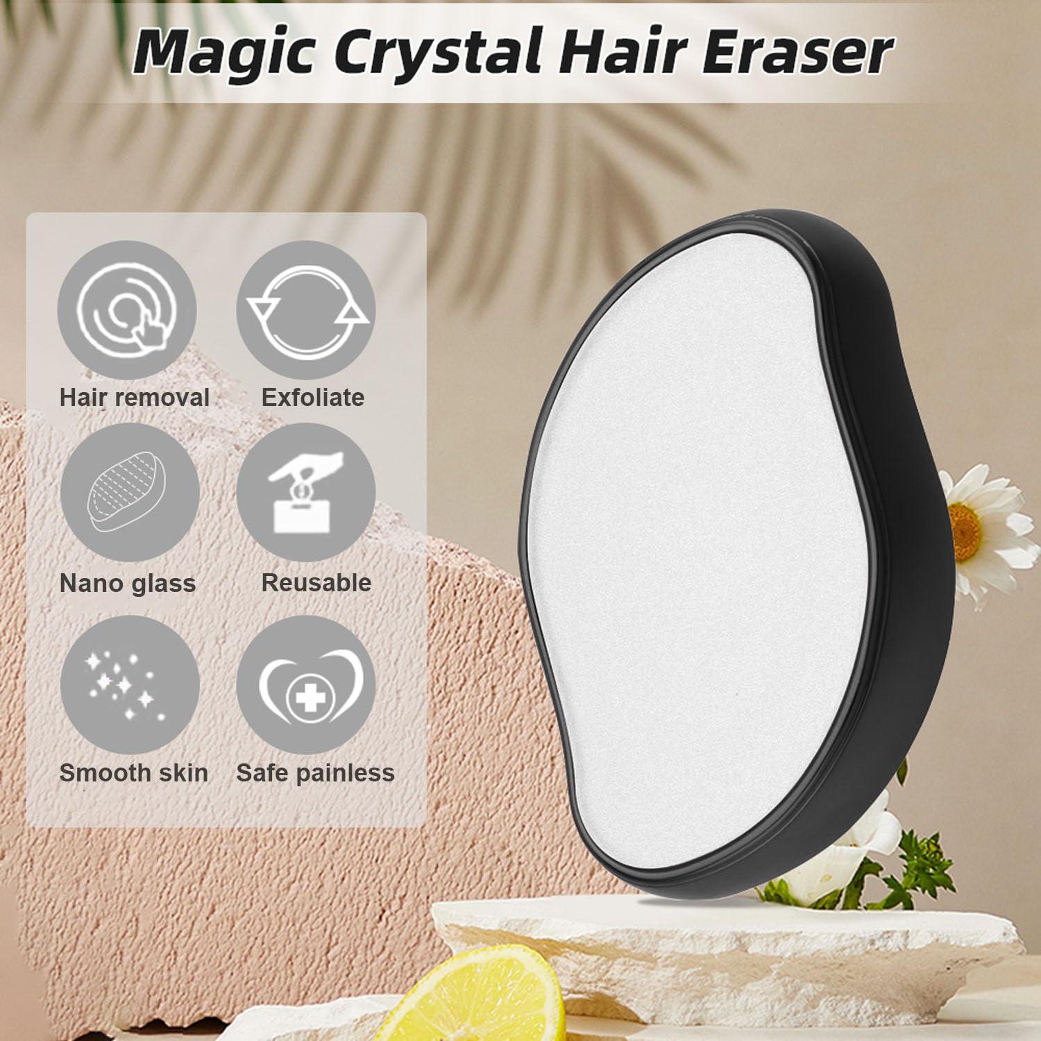 Jecurity Crystal Hair Eraser for Women and Men, Reusable Crystal Hair Remover Safe Painless Exfoliation Magic Crystal Hair Removal, Arms Legs Back Glass Hair Remover Device,Washable, Black