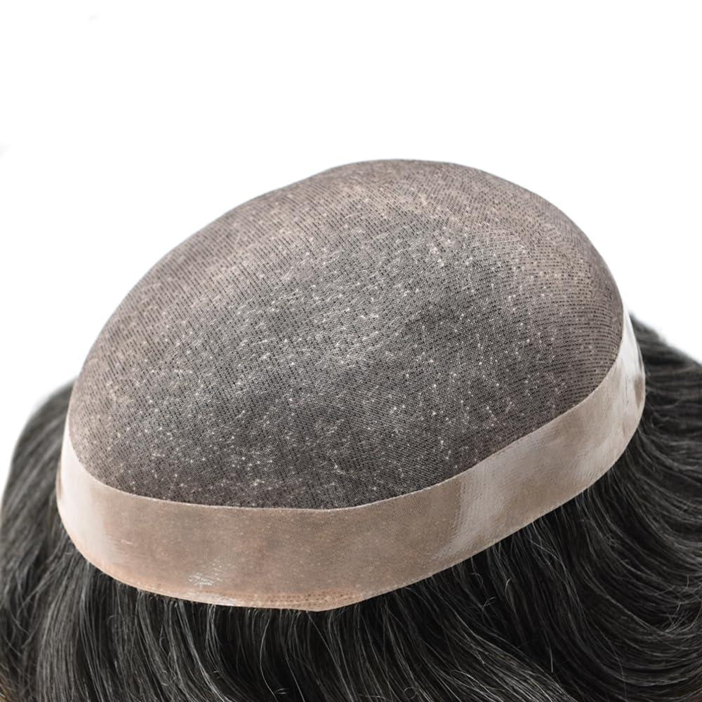 Generic Toupee For Men Hair System Real Human Hair Piece For Men Durable Fine Mono Mens Toupee Hair System For Men Natural Hairline8x10 Medium light density #380 3# DARK BROWN+80% GREY