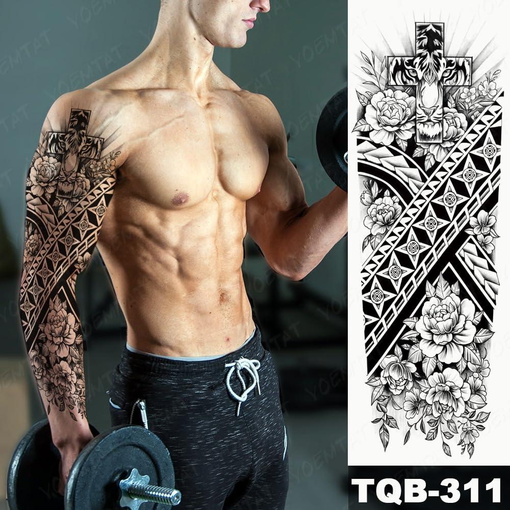 Generic Large Arm Sleeve Tattoo Black Maori Waterproof Temporary Tatoo Sticker Robot Turtle Soldier Men Full Mechanical Tatto