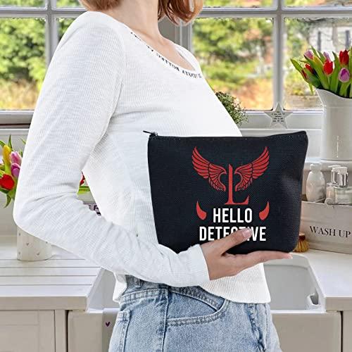 LEVLO LEVLO Lucifer TV Show Cosmetic Make Up Bag Lucifer Morningstar Gift Hello Detective Lucifer Makeup Zipper Pouch Bag For Women Girls (Hello Detective Black)