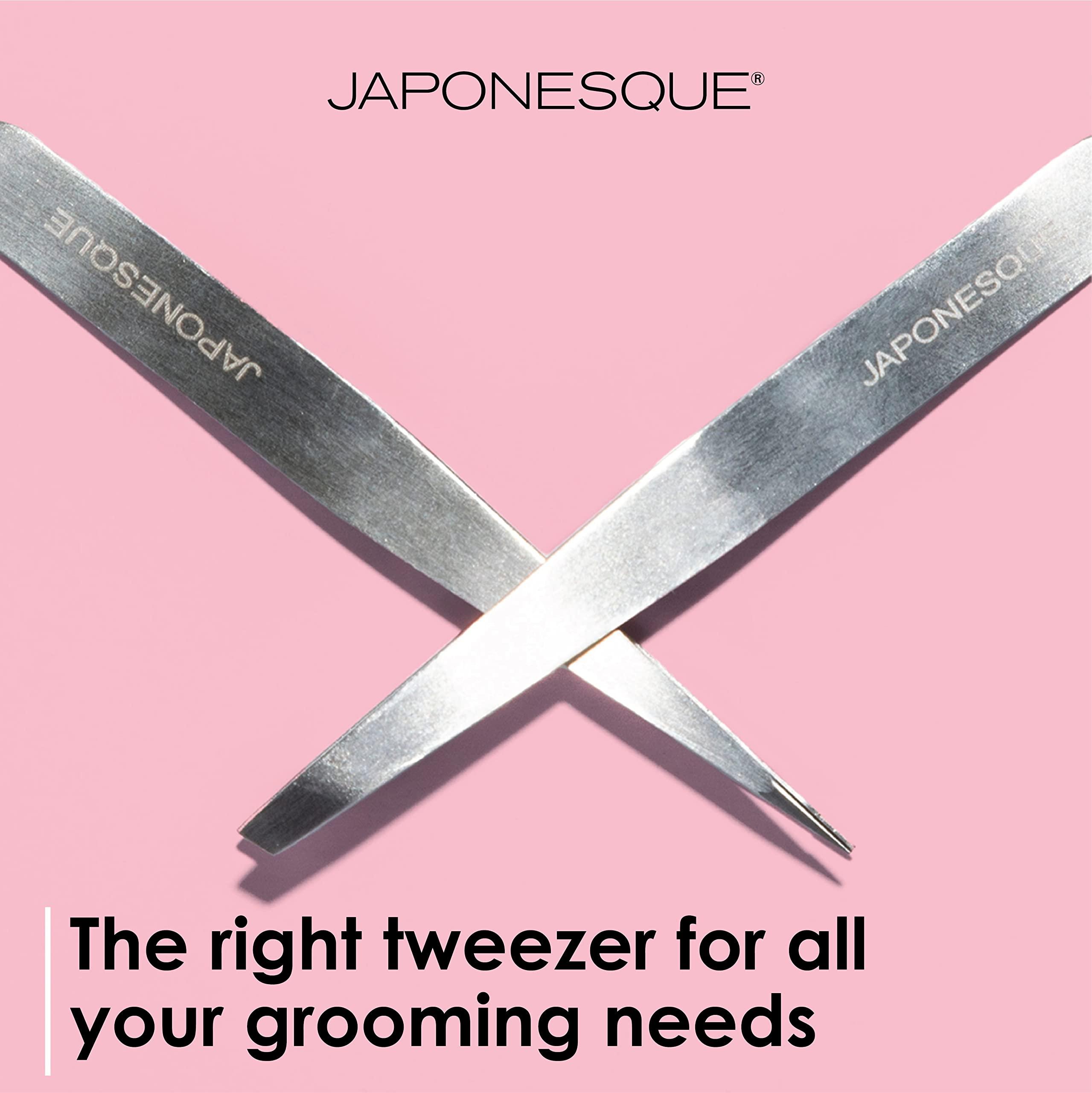 JAPONESQUE JAPONESQUE Slant Tweezer, with Precision Crafted, Hand Sharpened Tips for Shaping and Defining Brows, Includes Protective Storage Pouch