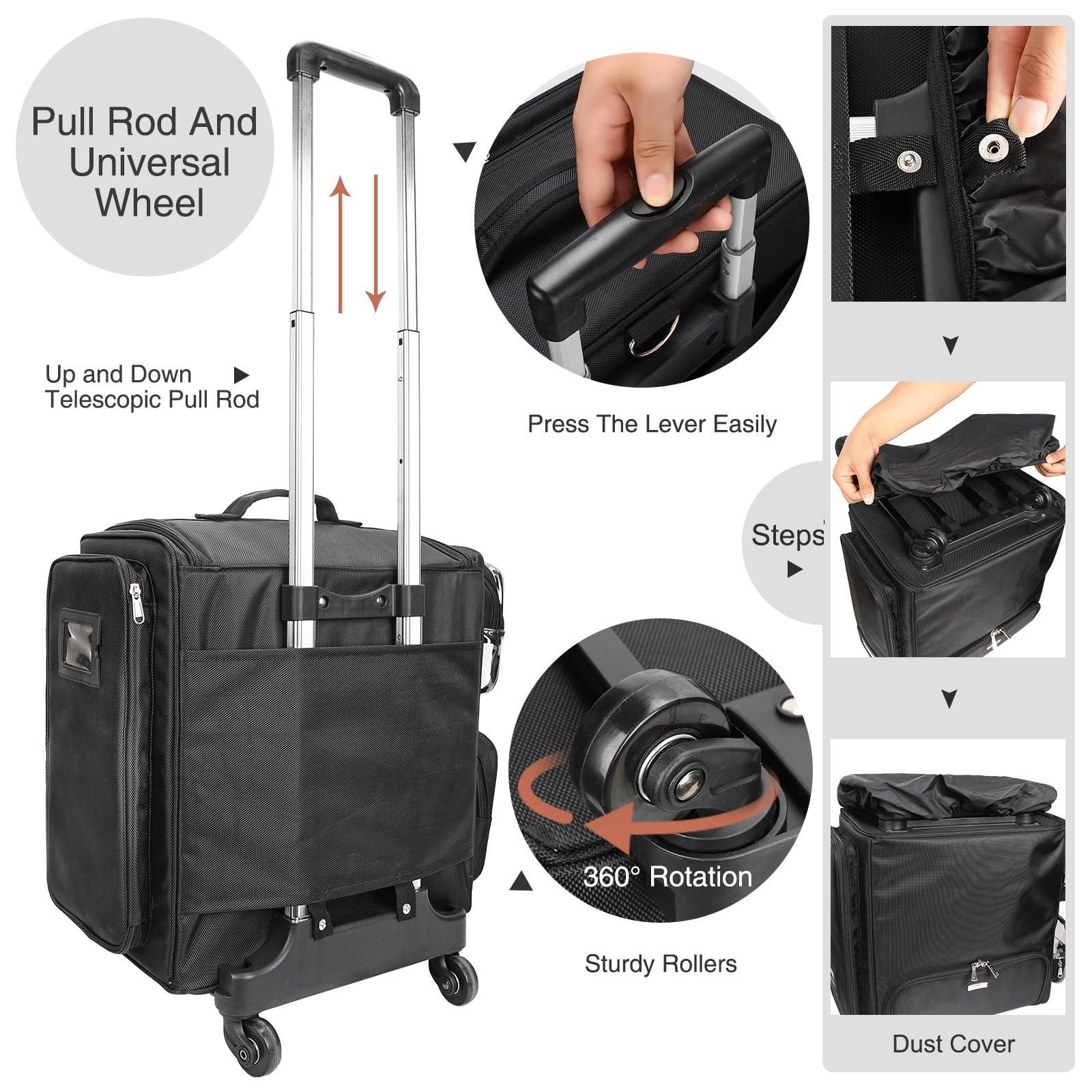Relavel Relavel Rolling Makeup Case Cosmetology Case on Wheels Hair Stylist/Hairdresser Travelling BarberBag with Four 360 Degree Spinner Wheels, Heat Insulation Lining and Adjustable Dividers