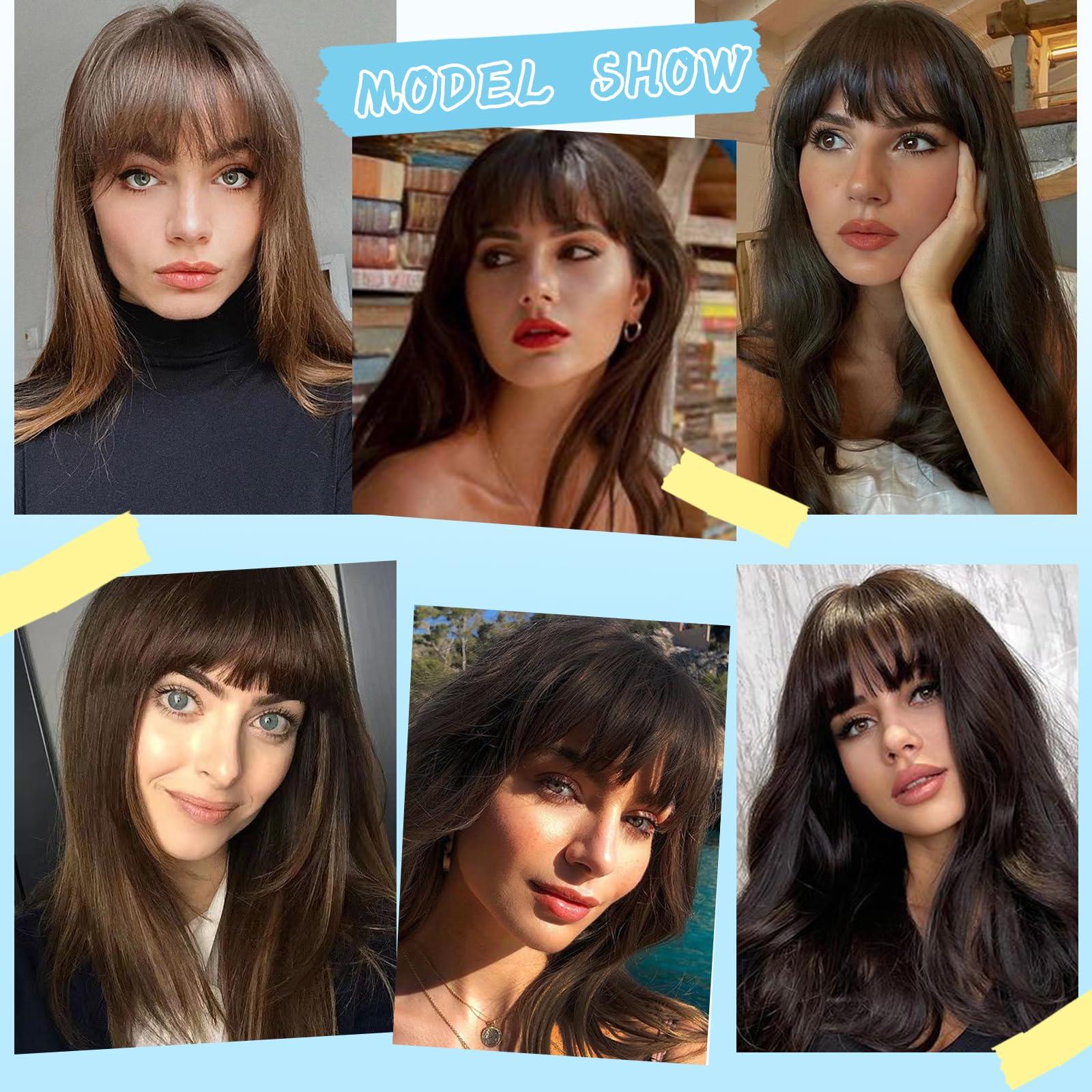 Berracy Berracy Bangs Hair Clip in Bangs 100% Real Human Hair Extensions Fake Thin French Bangs Fringe with Temples Curtain Flat Neat Front Thick Hairpieces for Women Kids Daily Wear Medium Brown