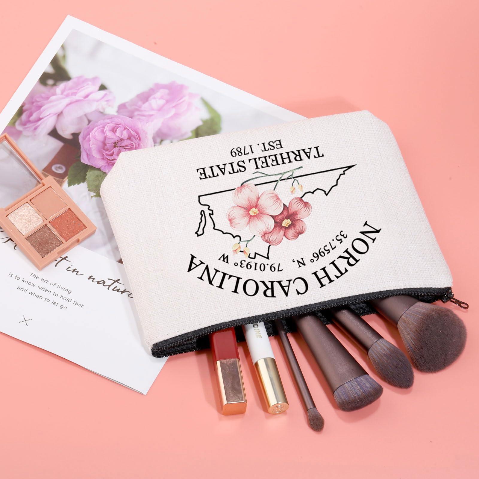 JXGZSO JXGZSO North Carolina Map Cosmetic Bag North Carolina Travel Pouch Bag Dogwood Flower Lovers Gift (TARHEEL STATE Bag)