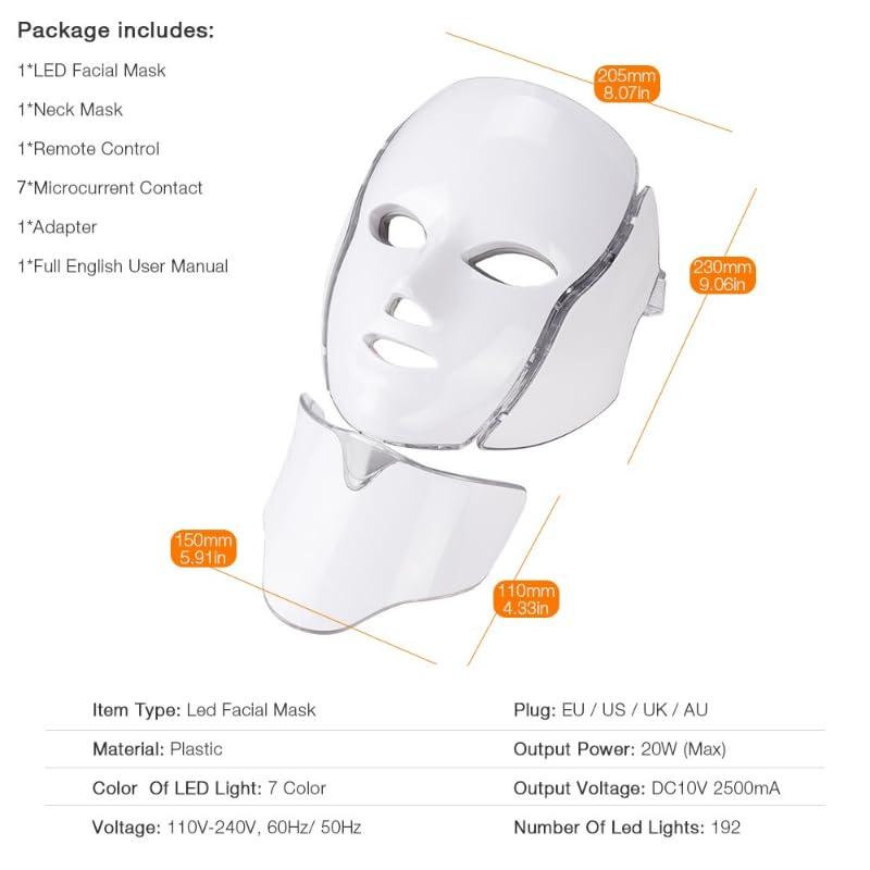 Amblery Amblery Led Face Mask Light Therapy, 7 Colors LED Light Therapy Mask for Facial Skin Care, Neck Massager with Heat, Shiatsu Back Shoulder and Neck Massager(White),
