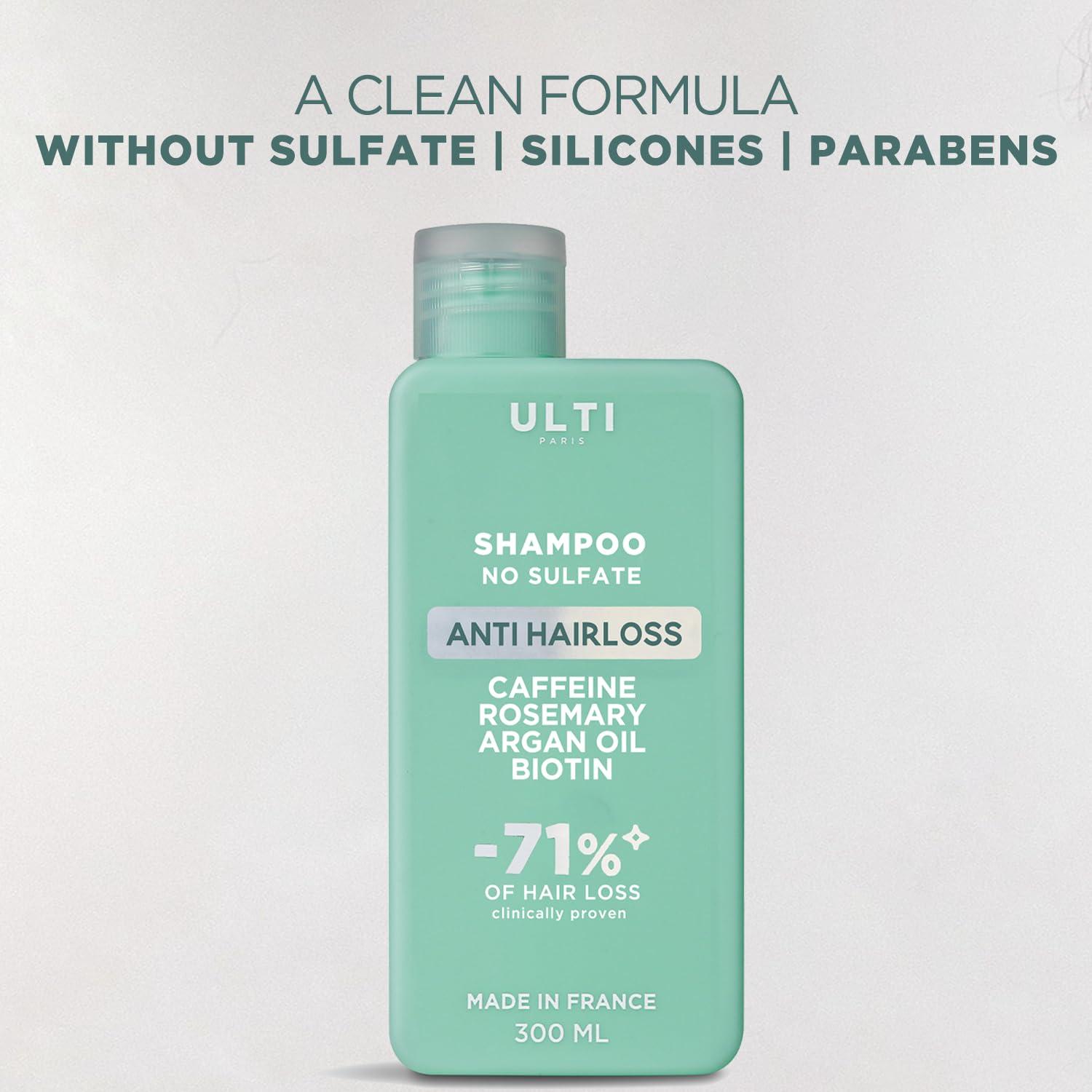 Ulti Paris ULTI Paris Anti Hair Loss Shampoo, No Sulfate, Caffeine, Rosemary, Saw Palmetto, Argan Oil, Biotin, 71% Hair Loss Reduction, 10.14 FL.OZ.