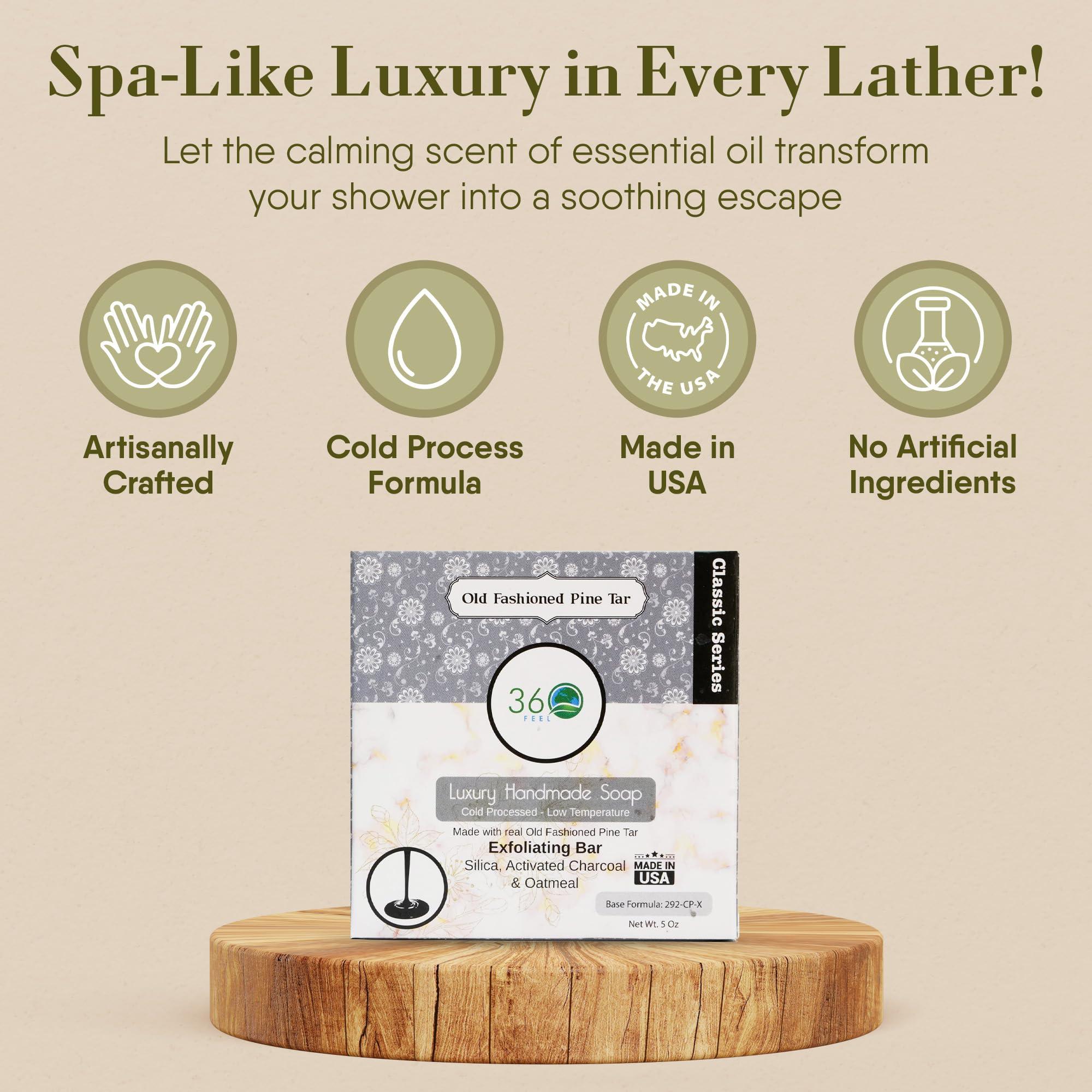 360Feel 360Feel Pine Tar Soap - Handcrafted Castile Soap Bar with Soothing Scent - Handmade with Essential Oil - Suitable Gift for Anniversaries, Weddings, and Holiday Stockings - Rich Lather