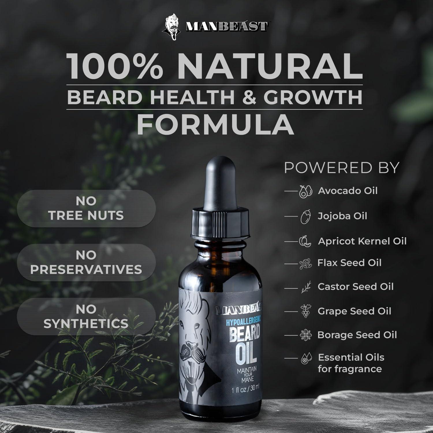 ManBeast ManBeast Beard Oil for Men - Beard Growth Oil, Hypoallergenic Beard Oil, Nut Free Beard Oil Mustache Growth Oil, Beard Oil and Conditioner for Men Made From Seed Based Oils - Lion\'s Den Beard Oil 30ml