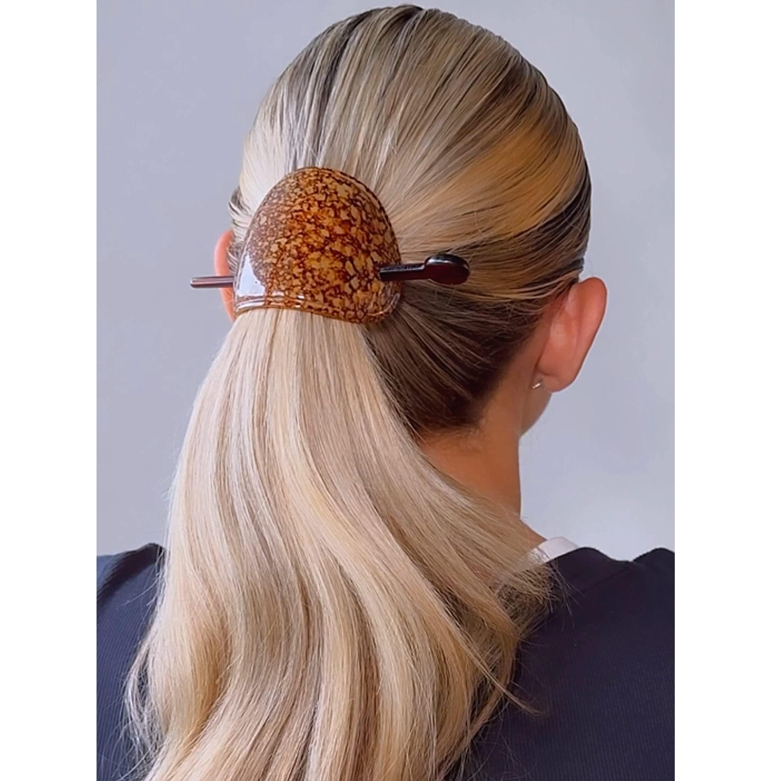Camila Camila Paris CP3340 French Hair Barrette with Stick, Hair Ponytail Holders, Amber, Slide Hair Pins for Buns Chignon, Strong Hold Hair Bun Clip, No Slip Hair Accessories for Women, Made in France