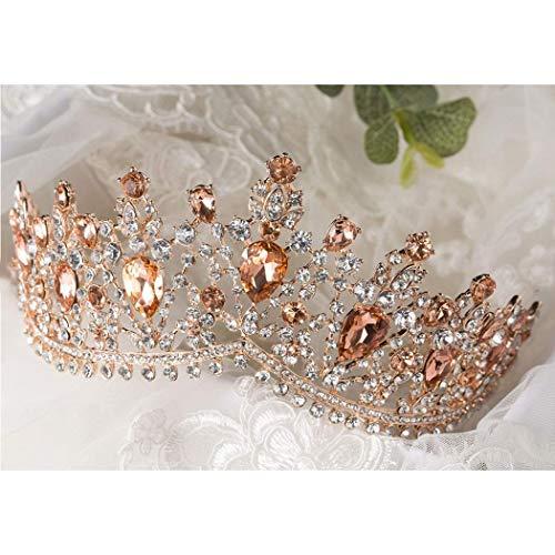 Blufly Blufly Baroque Queen Crown and Tiara Bronze Crystal Princess Crowns Dolce Diadem Bridal Wedding Headband Handcrafted Bejeweled Hair Ornament Crown for Women and Girls (B)