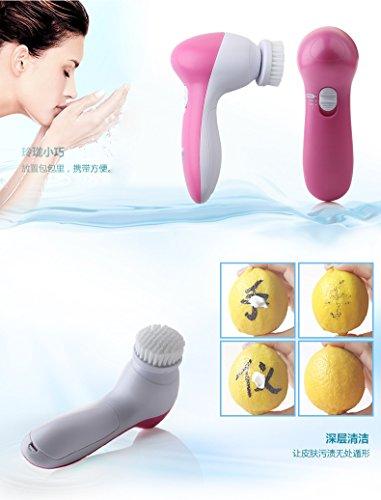 yunli Electric cleansing instrument five-in-one facial massage beauty equipment home wash brush wash instrument (Color: Rose red & White)