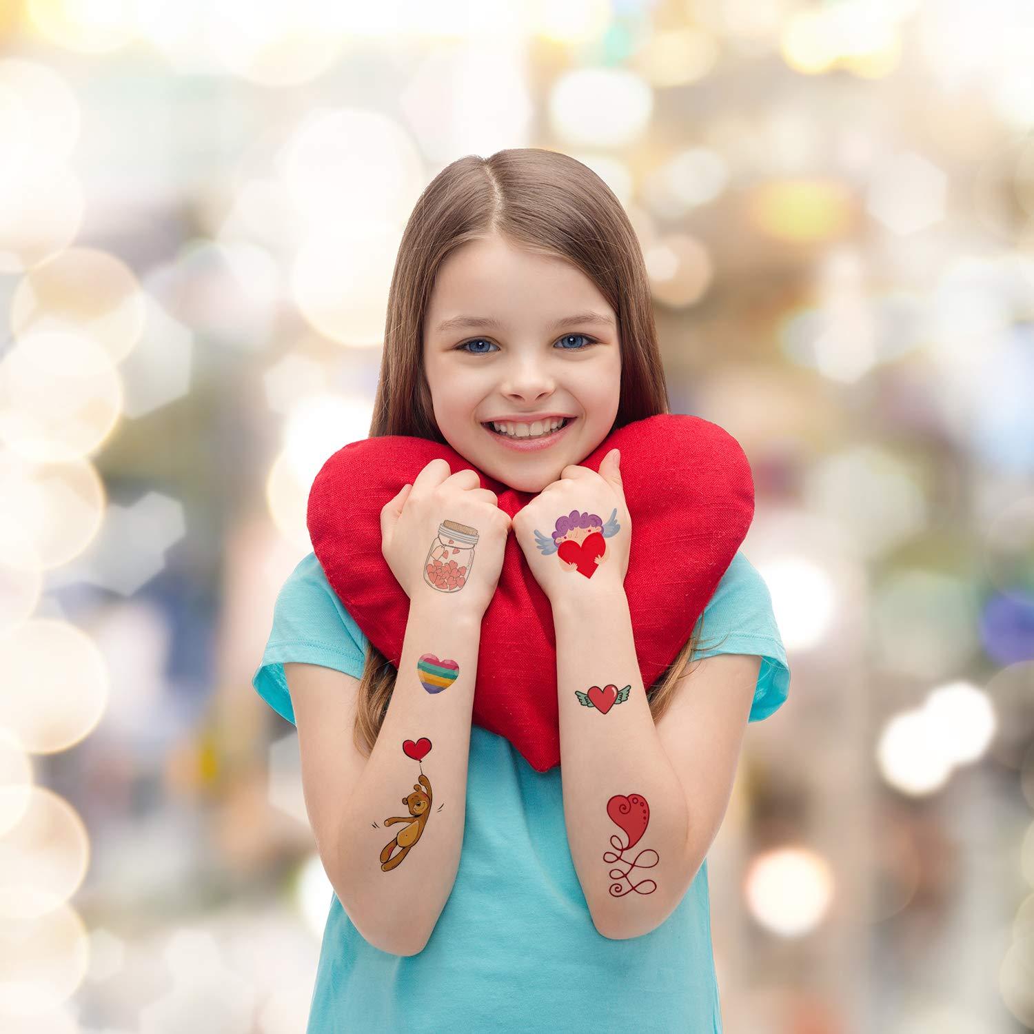 TUPARKA TUPARKA 340 Pcs 44 Sheet Valentines Day Temporary Tattoo Valentines Heart Tattoo Sticker for Kids Boys Girls Gift Valentines Day Party Supplies