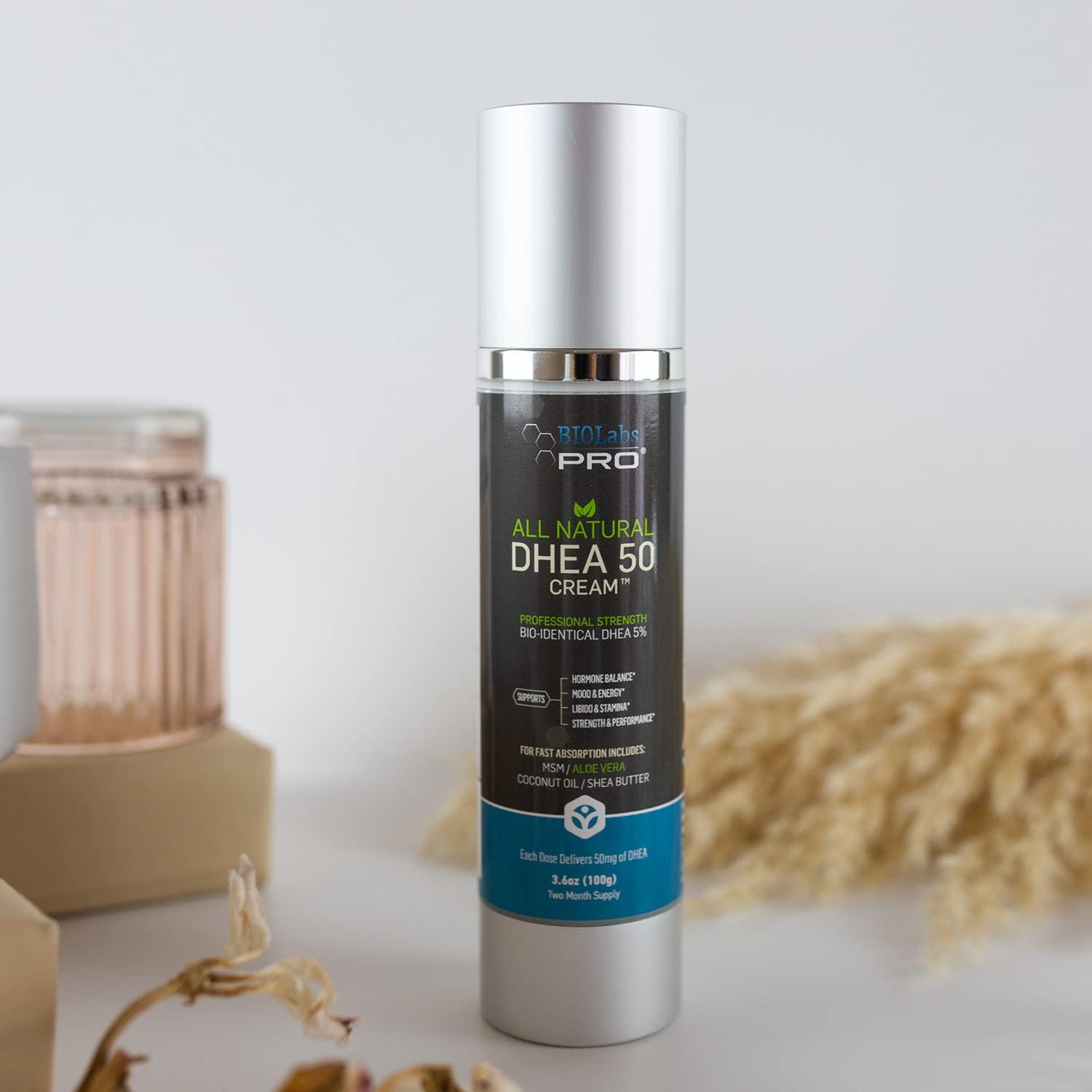 BIOLABS PRO DHEA Cream 50mg for Women and Men, Maximum Strength Natural DHEA Cosmetic Formulation for Skin Hydration Balance, Pure Non-GMO, Gluten-Free, Paraben-Free, Skin Cream 3-Month Supply (Unscented - 3.6oz)