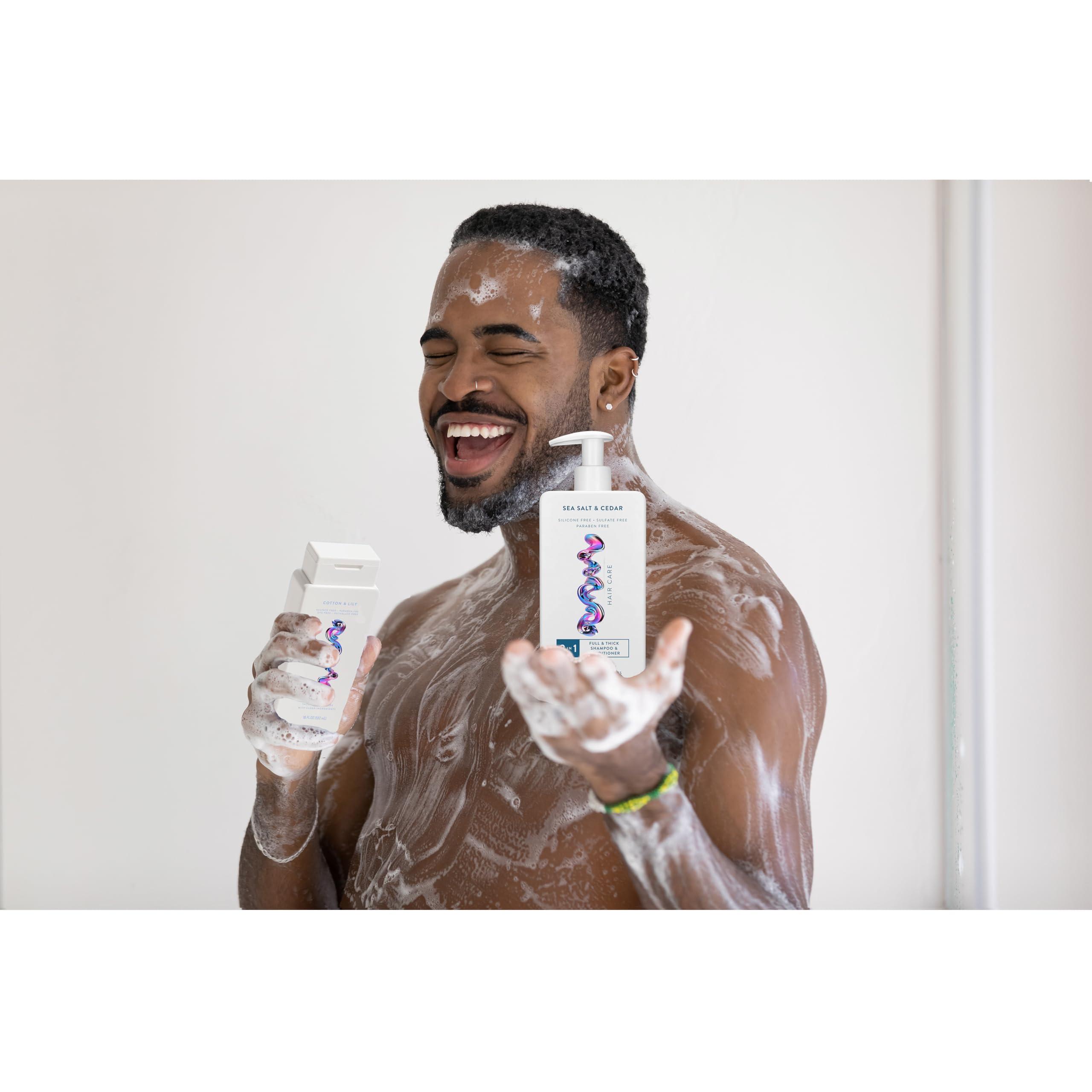 Hair Care And Body Wash Native - Hair and Body Wash - 2 in 1 Shampoo and Conditioner And Body Wash - Sea Salt & Cedar - Contain Naturally Derived Ingredients | All Hair - 16.5 and 18 FLOz - Pack Of 02