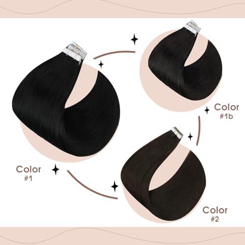 Sunny Hair Sunny Hair Black Tape in Hair Extensions Human Hair Tape in Extensions Jet Black Invisible Tape in Extensions Hair Extensions Real Human Hair Black Human Hair Extensions 20pcs 50g 20inch