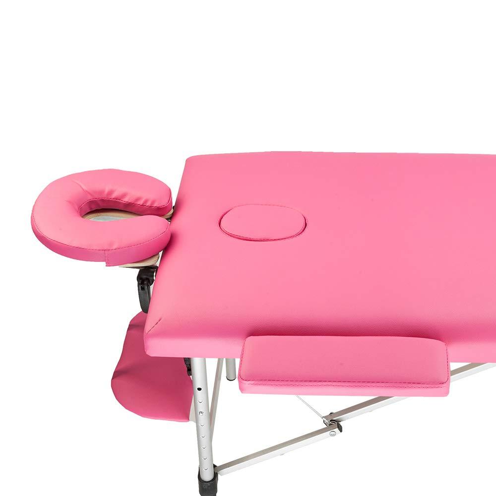 NinthAvenue Basics Massage Table Lightweight Hight Adjustable 2 Sections Folding Portable Aluminum Foot Beauty Massage Spa Bed at Home 60CM Wide Pink, (72.83 x 23.62 x 24.8) in