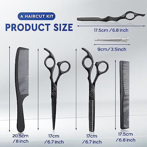 JASON JASON Hair Cutting Scissors Set - Professional 10 PCS Haircut Scissors kit, Thinning Blender Scissors, Straight Shears with 30 Teeth for Men Women Home Salon Barber (6.5\", Black)