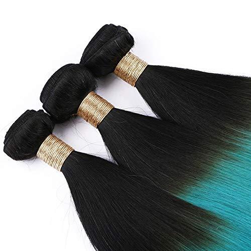 Generic #1B/Teal Ombre Human Hair Bundles Silky Straight Green Ombre Brazilian Human Hair Weave Wefts Black to Teal Ombre Straight Virgin Hair Extensions 3/4 Bundles Lot Mixed Length (30 30 30 30)