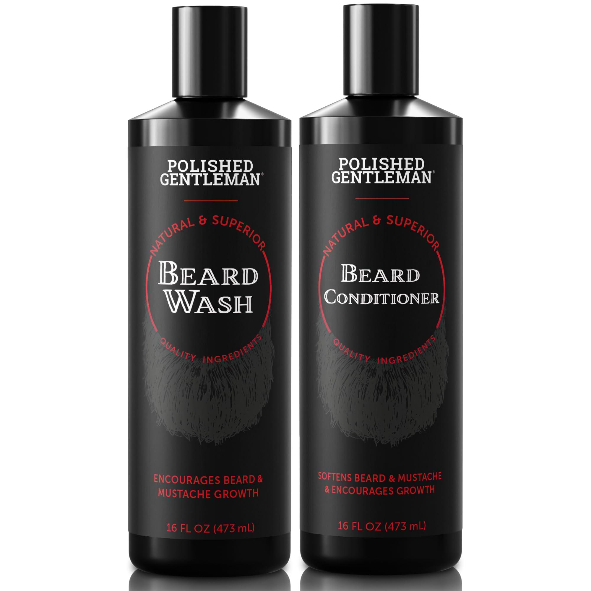 Polished Gentleman Polished Gentleman Beard Wash and Conditioner Set - Softens and Strengthens - Beard Shampoo with Growth Oil - Moisturizer & Beard Thickener - Tea Tree Unscented - Paraben-Free & Sulfate-Free (16oz)