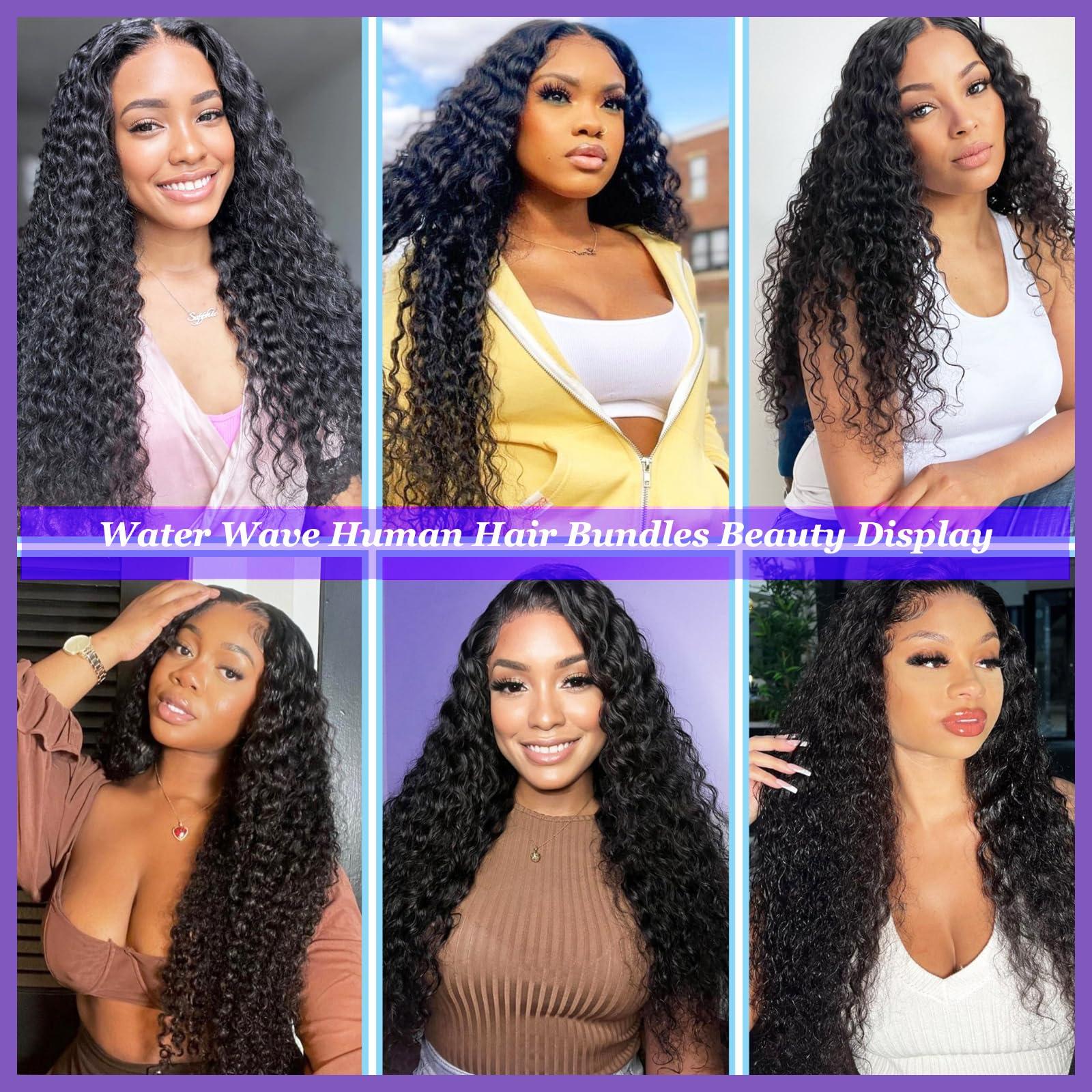 PINJUOO Water Wave Bundles Human Hair 20 22 24 Inch Raw Jerry Curl Human Hair Water Weave Bundles 100% Unprocessed Raw Hair 3 Bundles Natural Color for Women