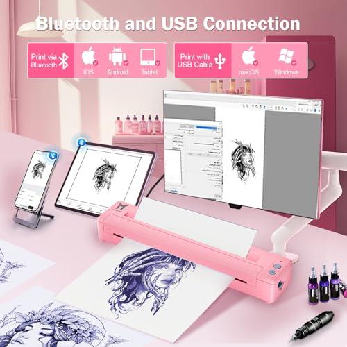 TATOPRT TATOPRT P19 Wireless Tattoo Stencil Printer Bluetooth Thermal Temporary Tattoo Transfer Printer Machine Kit for Tattoo Artists & Beginners